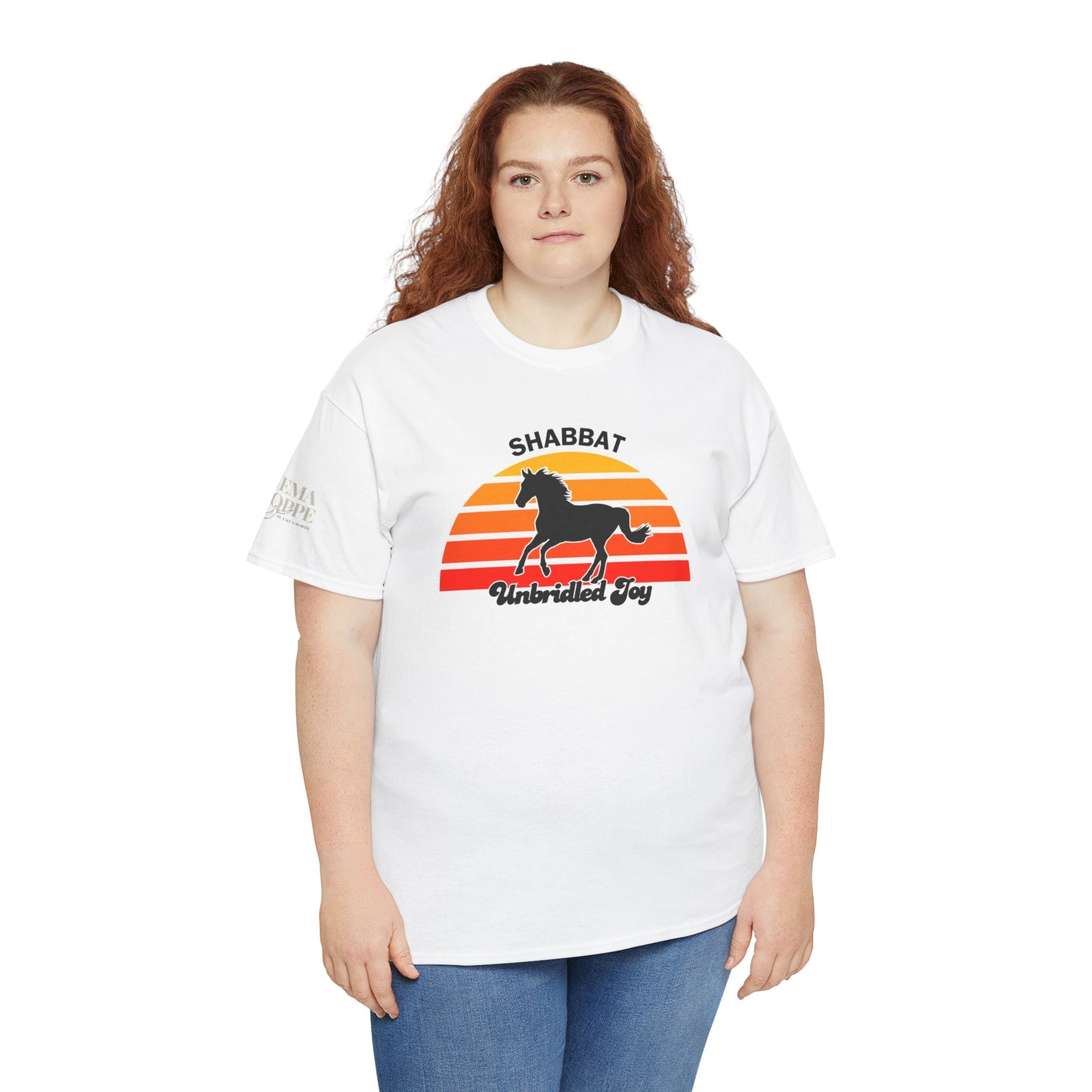 Shabbat Unbridled Joy Tee — Retro Horse Sabbath Sunset T‑Shirt