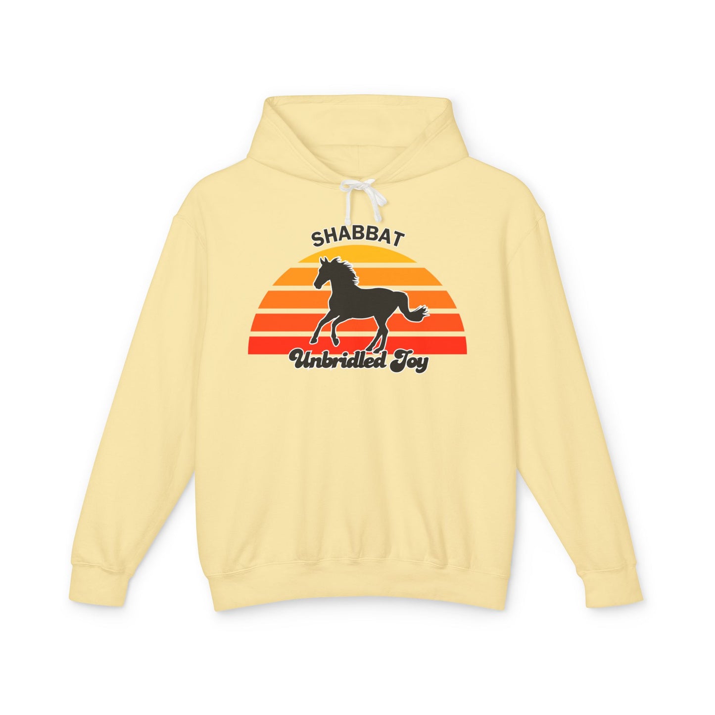 Shabbat Unbridled Joy Hoodie — Retro Sunset Horse Hooded Sweatshirt