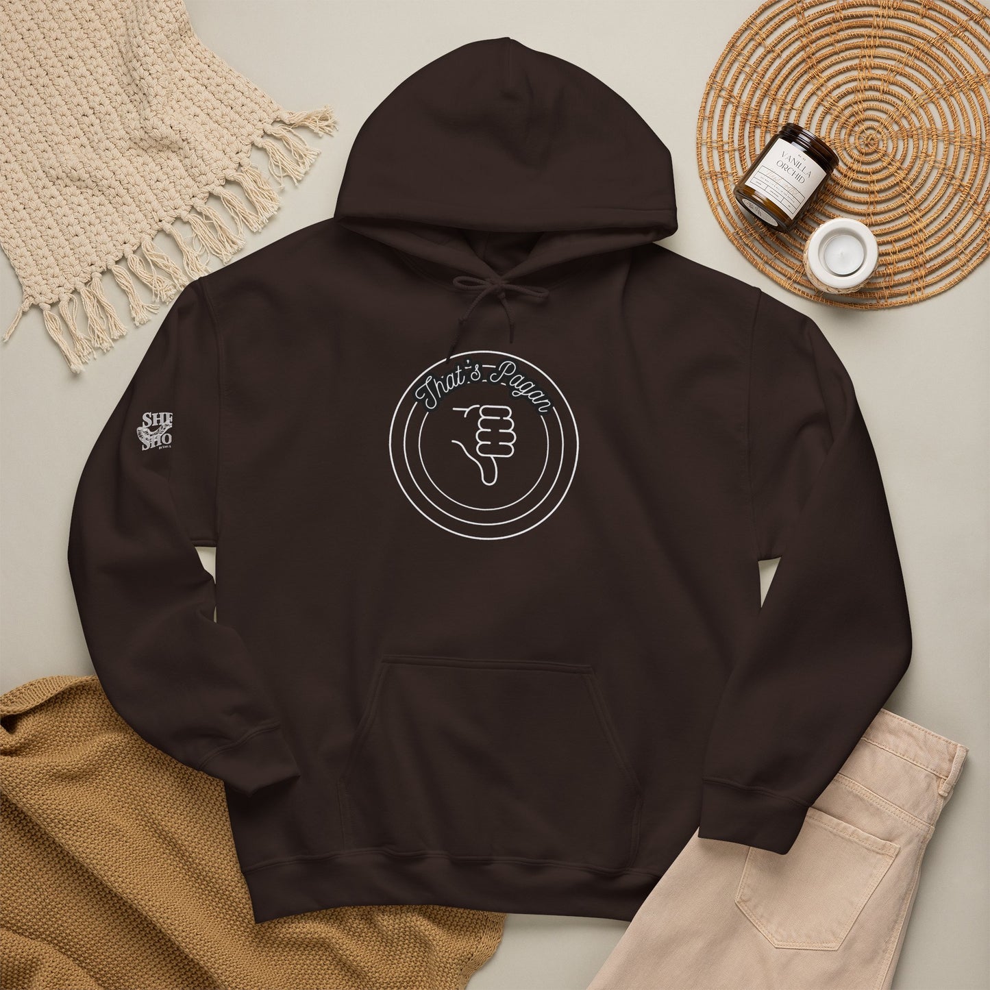 Thar's Pagan Thumbs Down Circle Hoodie — Retro Grunge Anti-Approval Graphic Sweatshirt