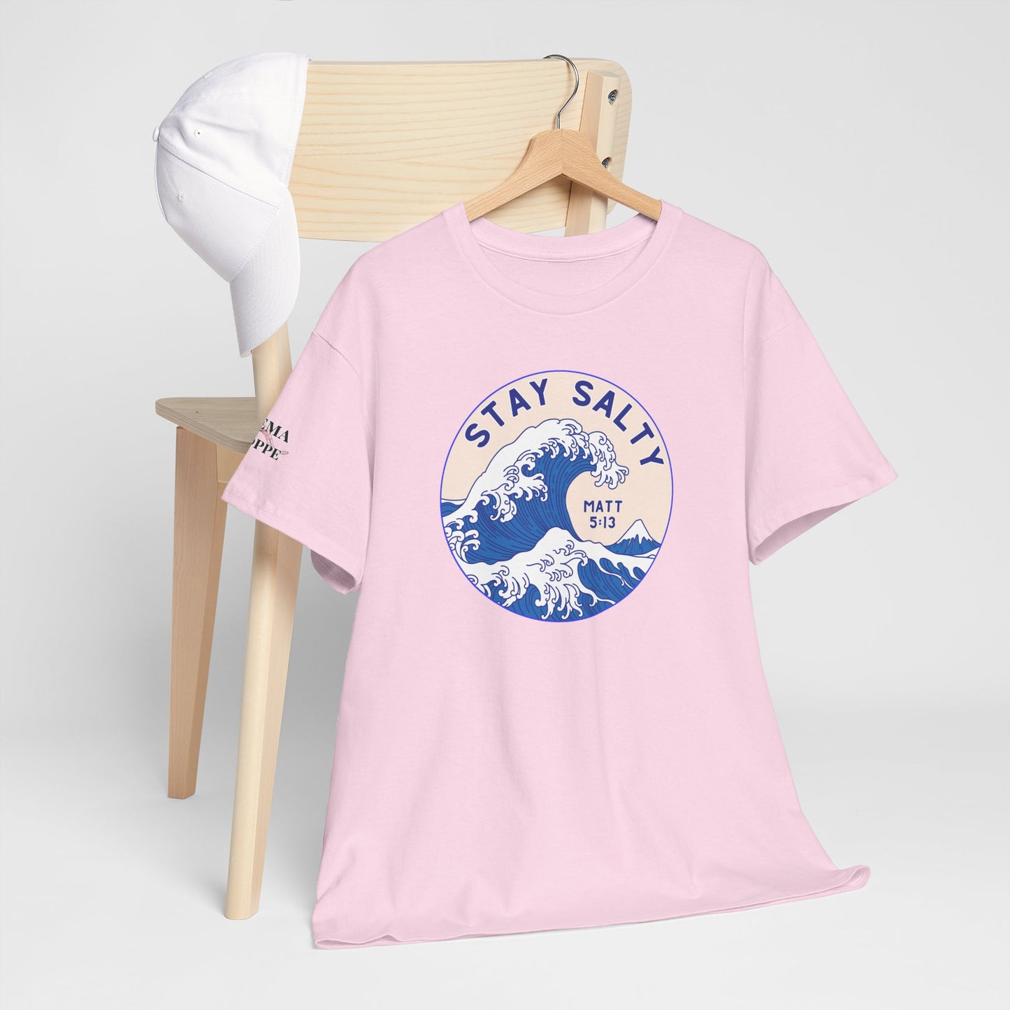 Stay Salty Surf T-Shirt — Coastal Wave Graphic with Matthew 5:13 (Hokusai-Inspired)