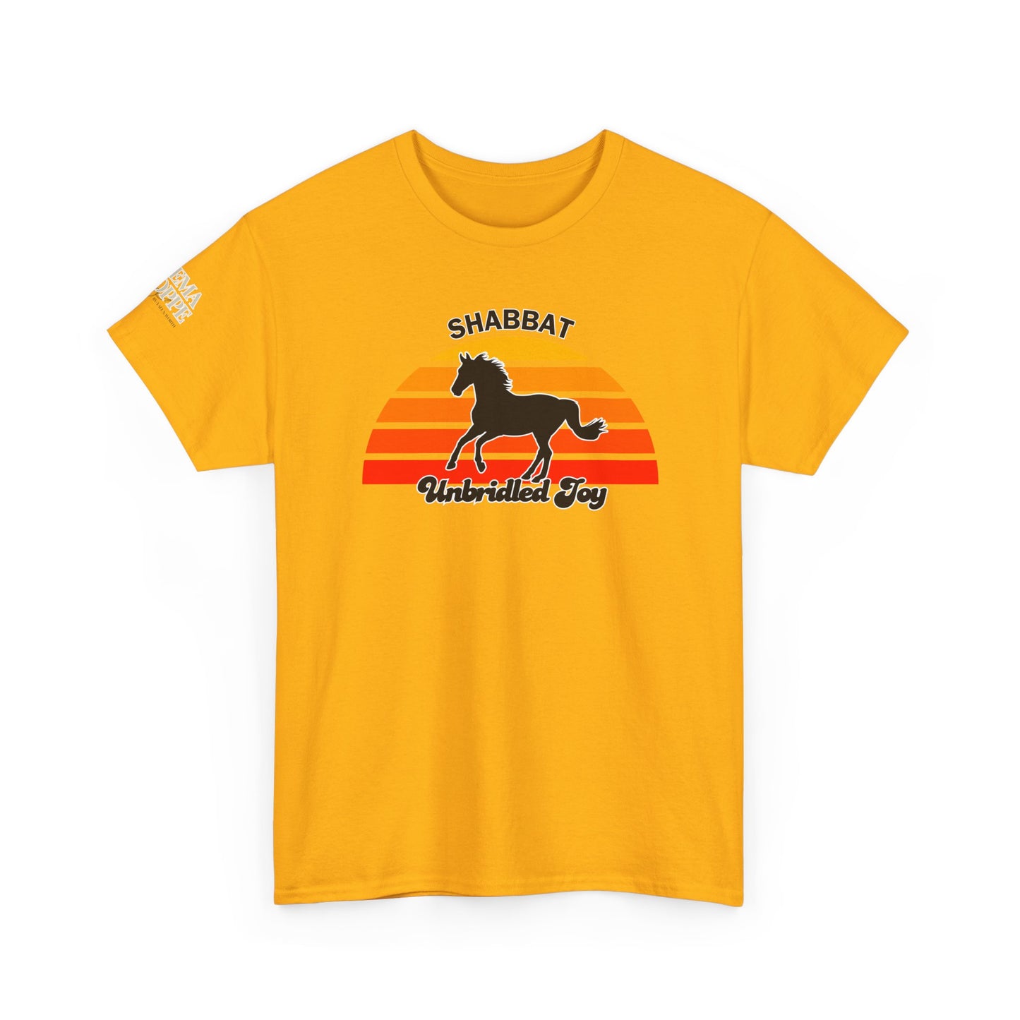 Shabbat Unbridled Joy Tee — Retro Horse Sabbath Sunset T‑Shirt
