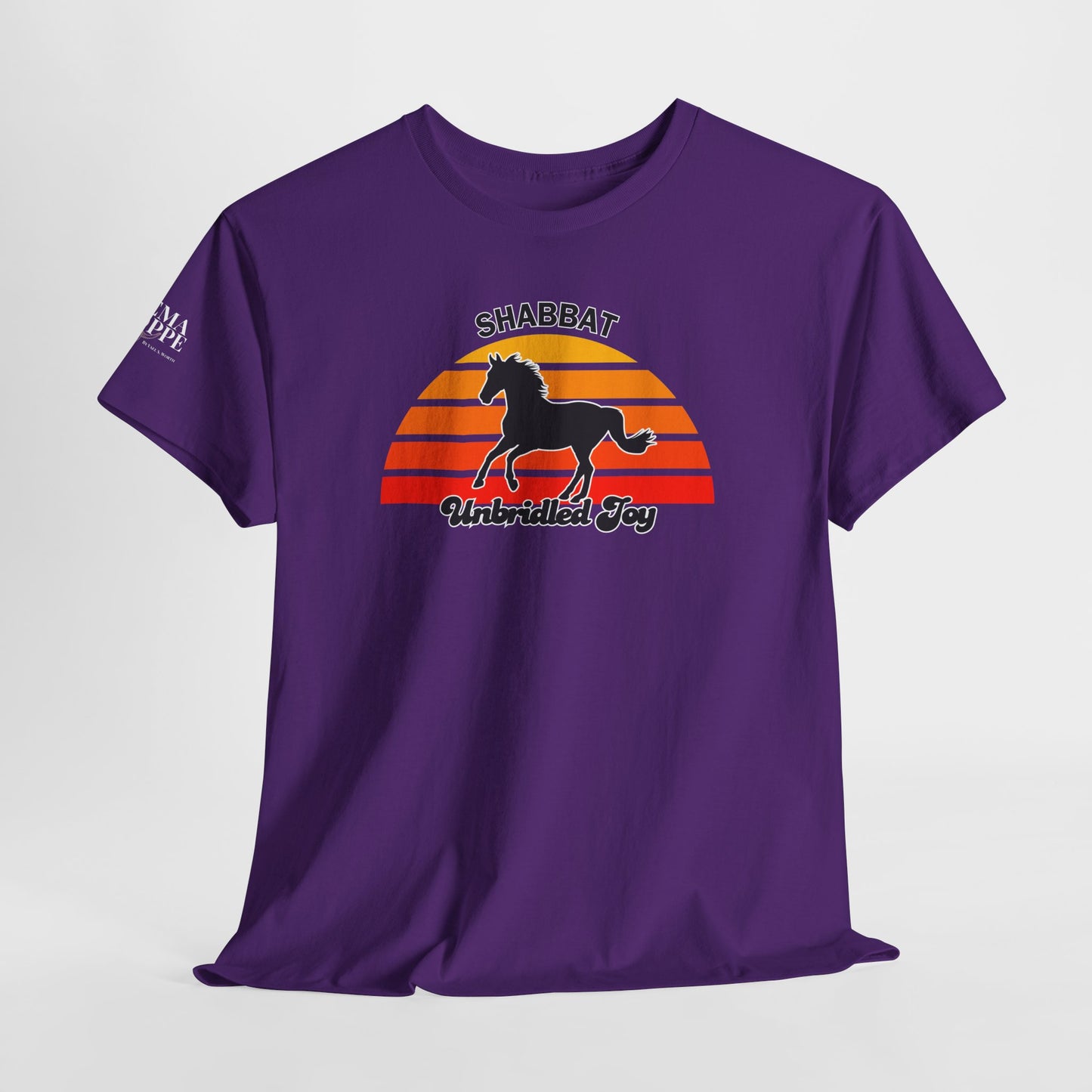 Shabbat Unbridled Joy Tee — Retro Horse Sabbath Sunset T‑Shirt