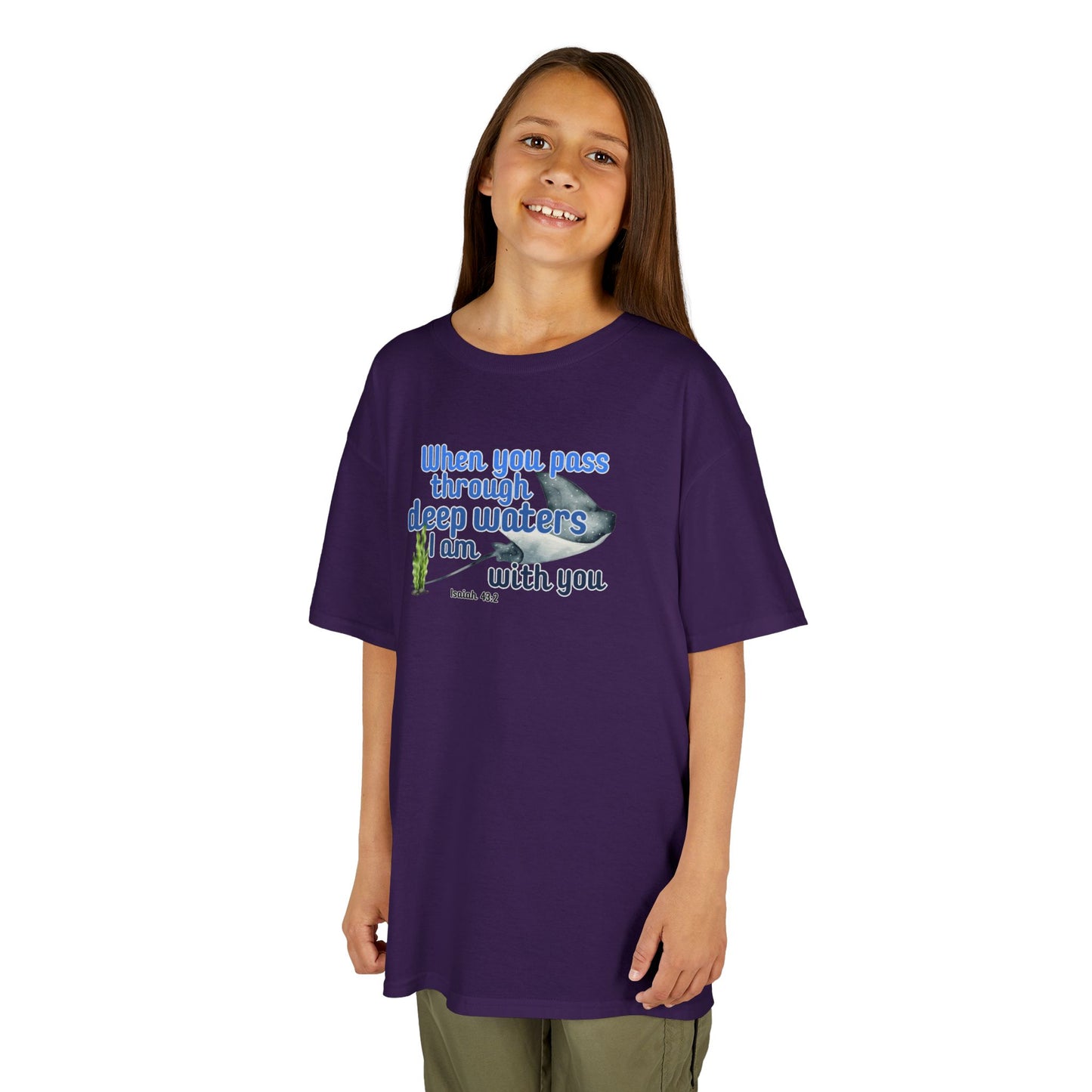 "When you pass through deep waters I am with you" Stingray Bible Verse Shirt Kid's Shirt