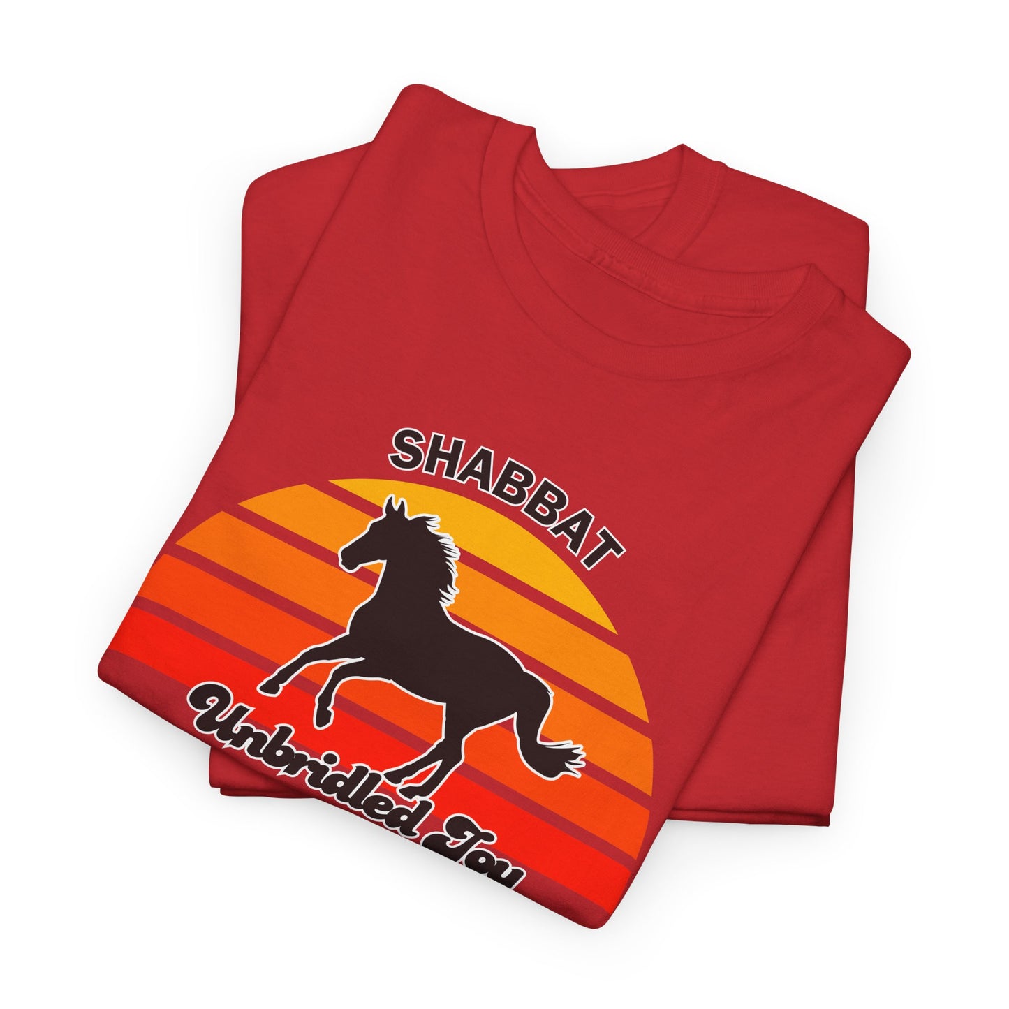 Shabbat Unbridled Joy Tee — Retro Horse Sabbath Sunset T‑Shirt