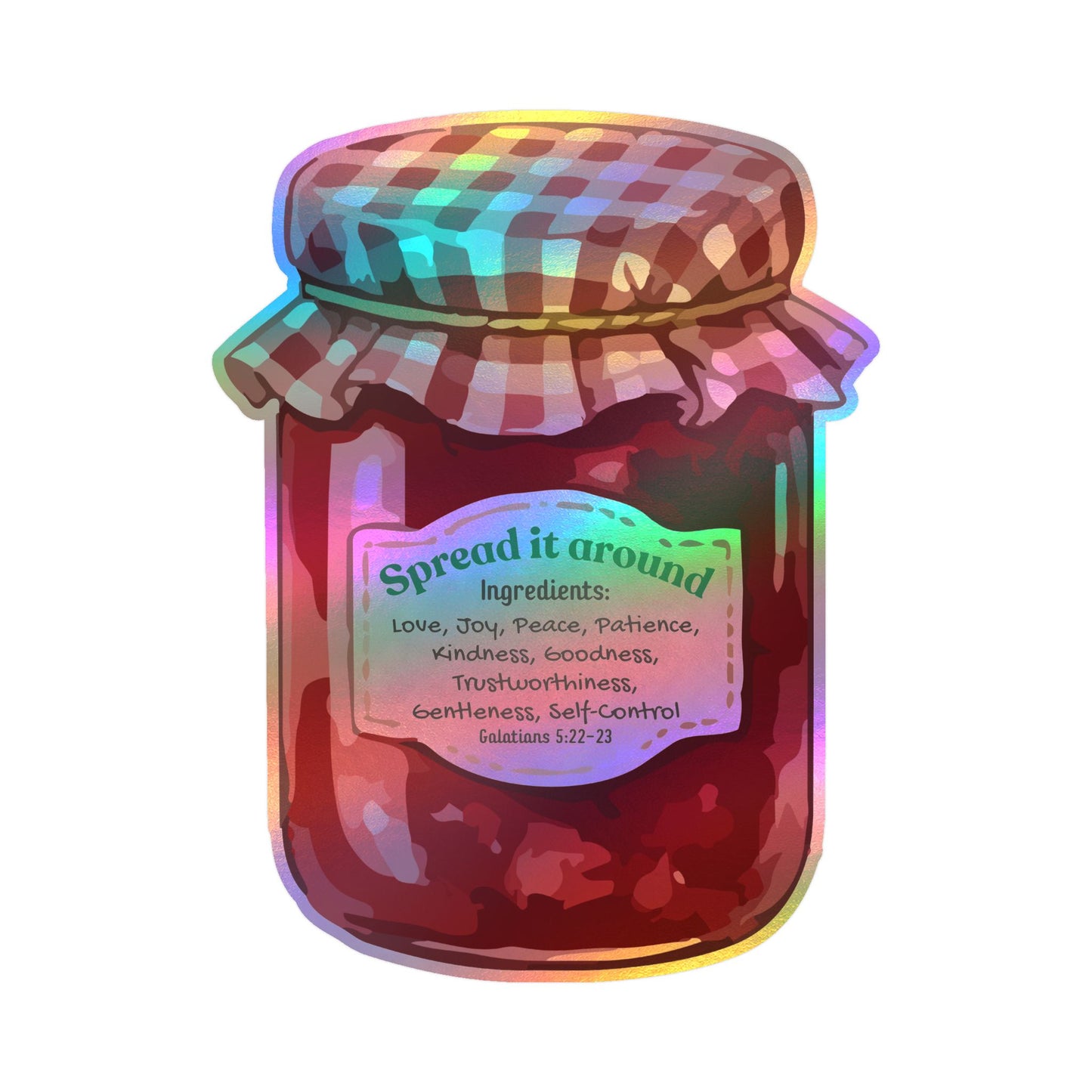 Jam Jar Fruit Of The Spirit Biblical Vinyl Sticker – “Spread It Around” Inspirational Kiss-Cut Decal