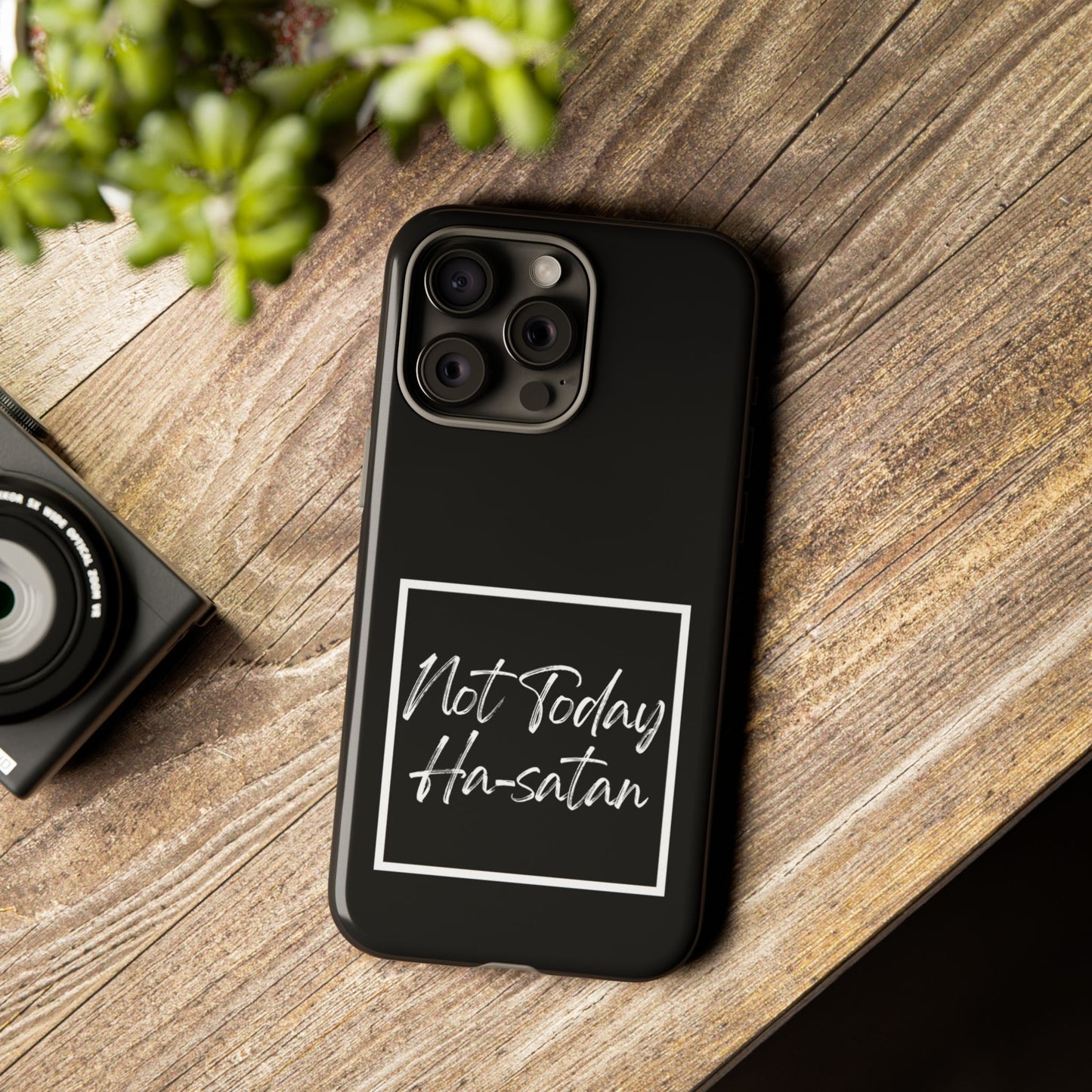 Phone Case- “Not Today Ha-satan” Black Tough Protective Cover Hebrew Humor