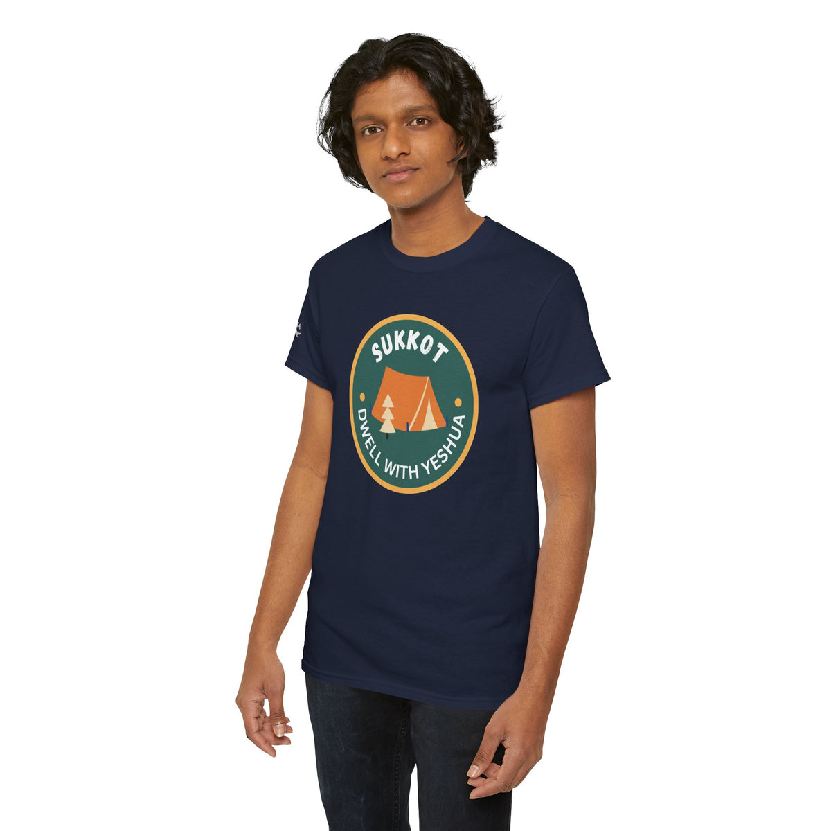Sukkot Camping Tee — “Dwell With Yeshua” Biblical Feast T‑Shirt