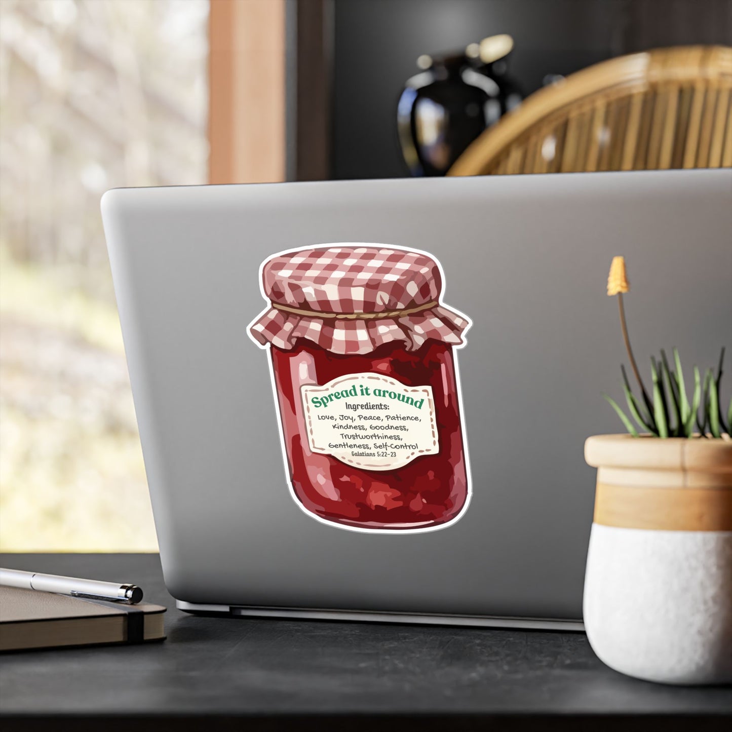 Jam Jar Fruit Of The Spirit Biblical Vinyl Sticker – “Spread It Around” Inspirational Kiss-Cut Decal