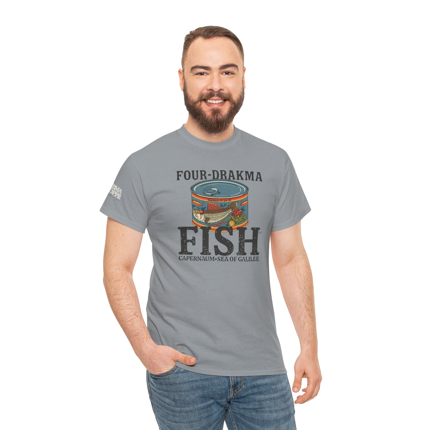 Vintage Four-Drachma Fish Co Matthew 17:24-27 Unisex Tee for Fishermen and Bible Enthusiasts