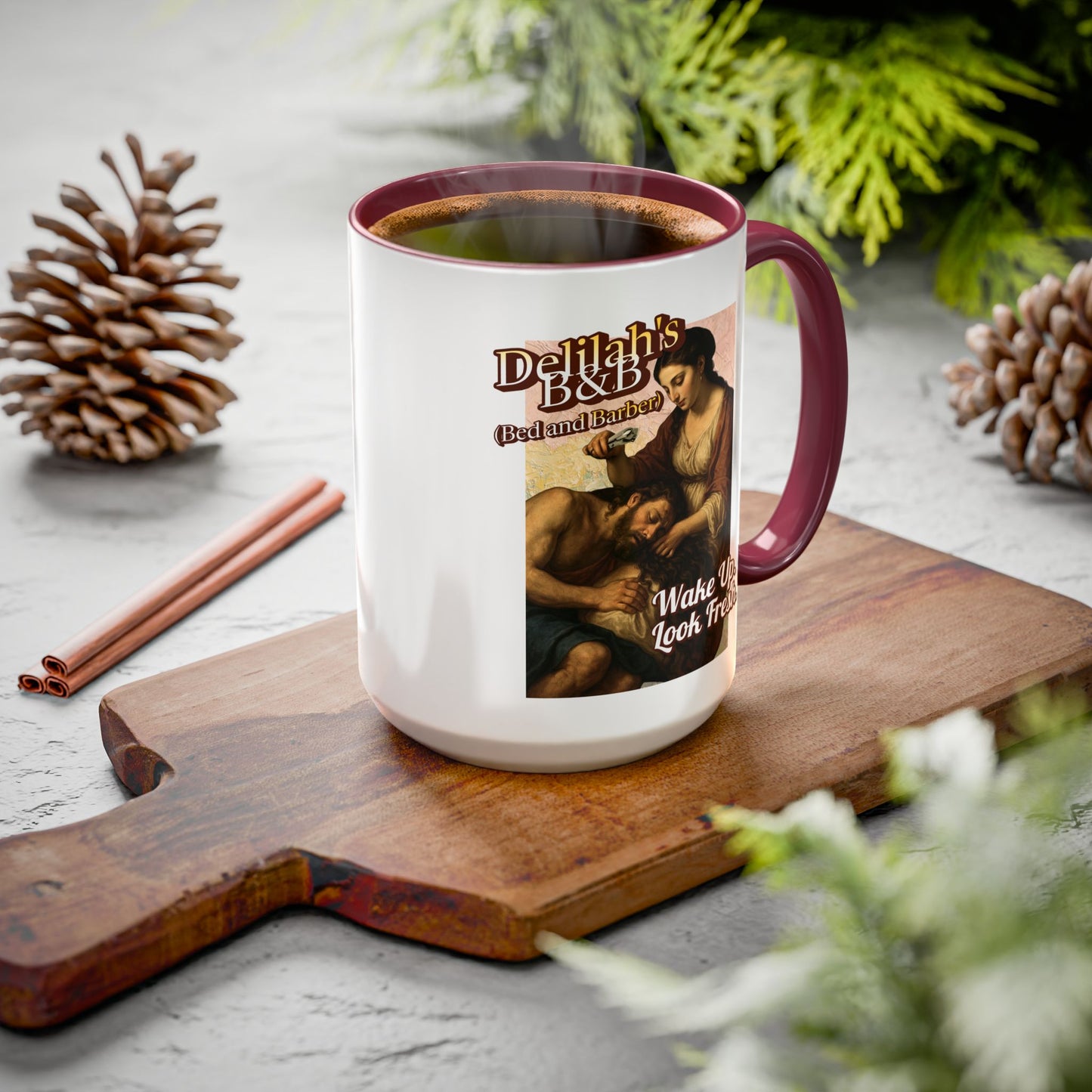 Funny Vintage Sampson Delilah's B&B Coffee Mug Bible Humor
