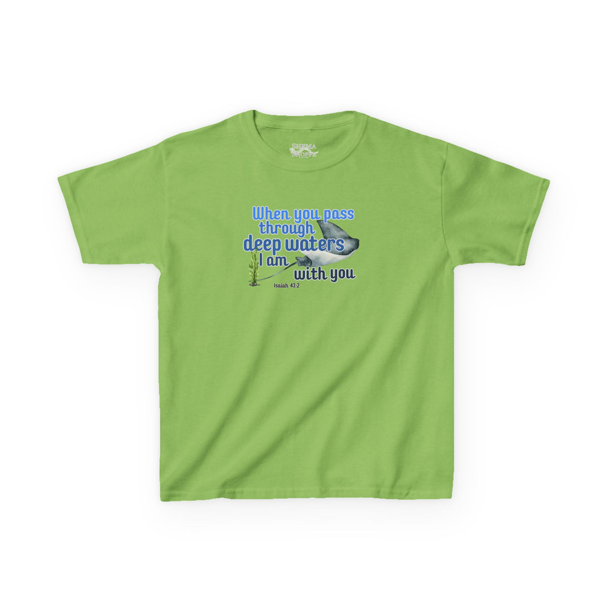 "When you pass through deep waters I am with you" Stingray Bible Verse Shirt Kid's Shirt