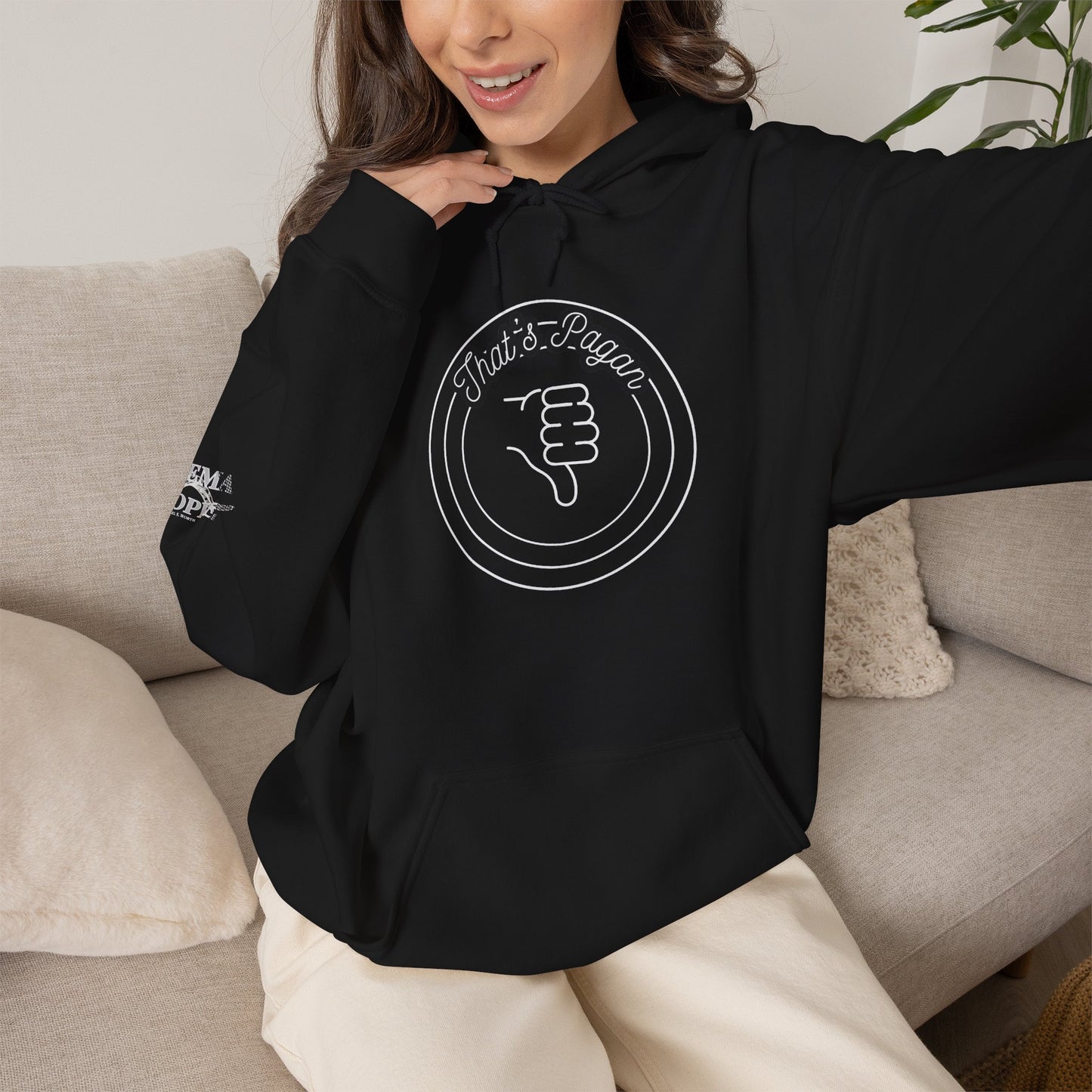Thar's Pagan Thumbs Down Circle Hoodie — Retro Grunge Anti-Approval Graphic Sweatshirt