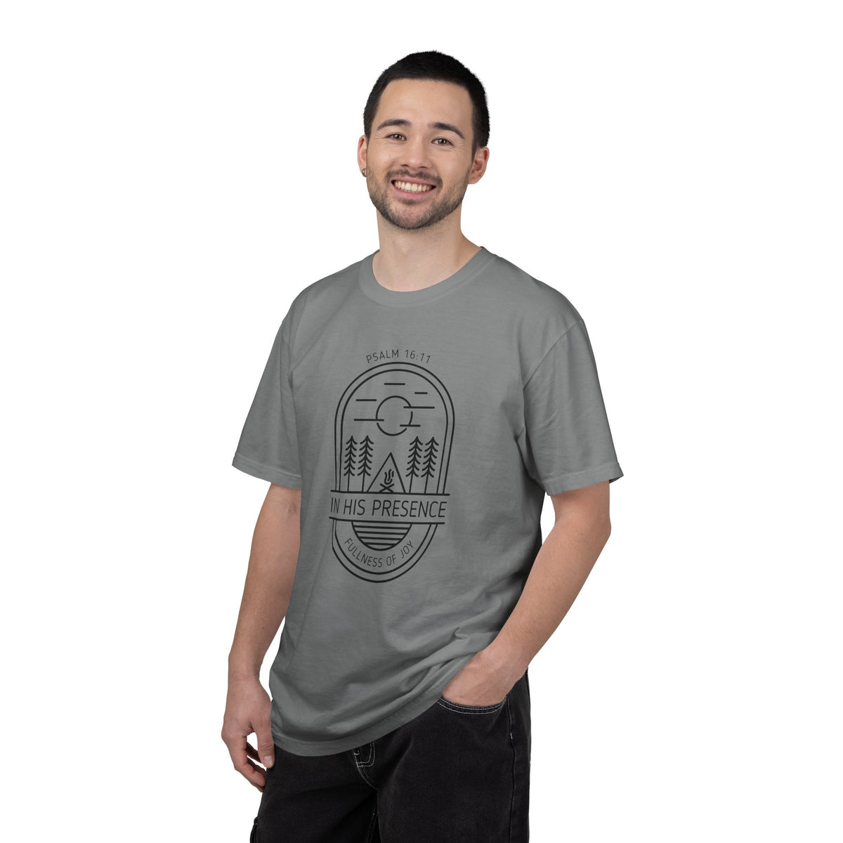 In His Presence T-Shirt — Psalm 16:11 Bible Verse Nature Comfort Colors Cotton Shirt