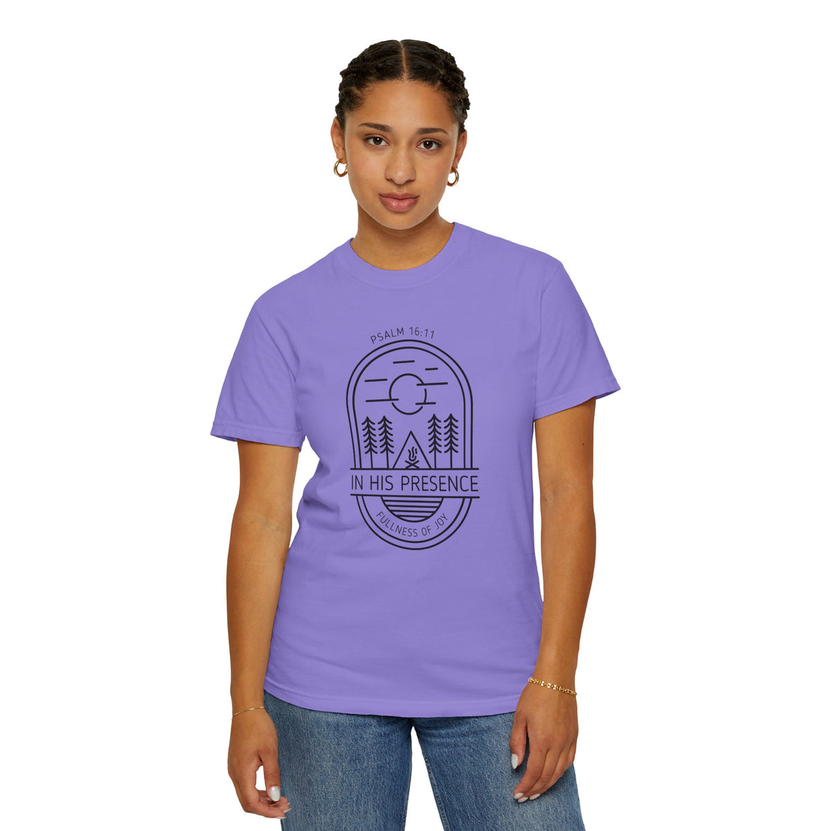 In His Presence T-Shirt — Psalm 16:11 Bible Verse Nature Comfort Colors Cotton Shirt