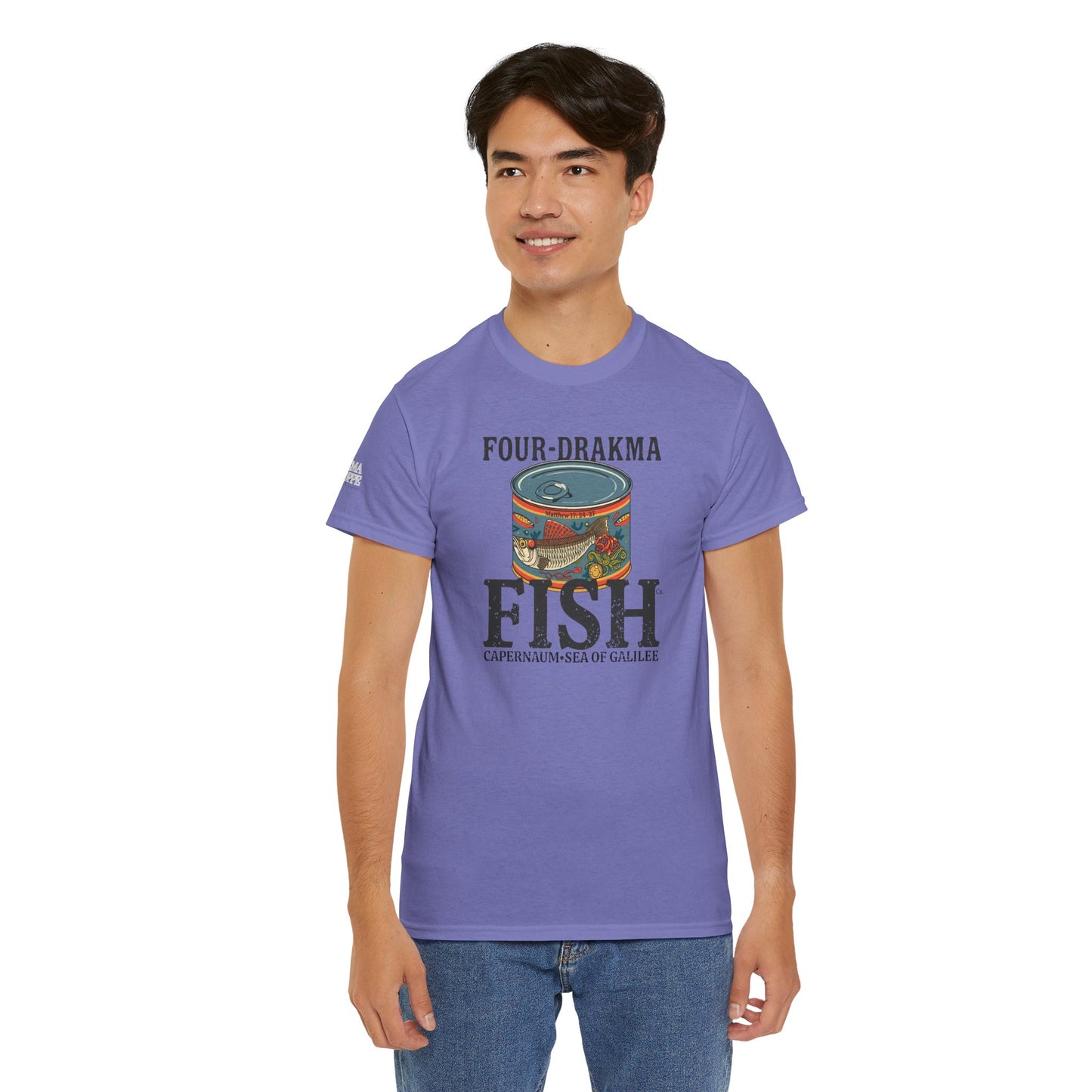 Vintage Four-Drachma Fish Co Matthew 17:24-27 Unisex Tee for Fishermen and Bible Enthusiasts