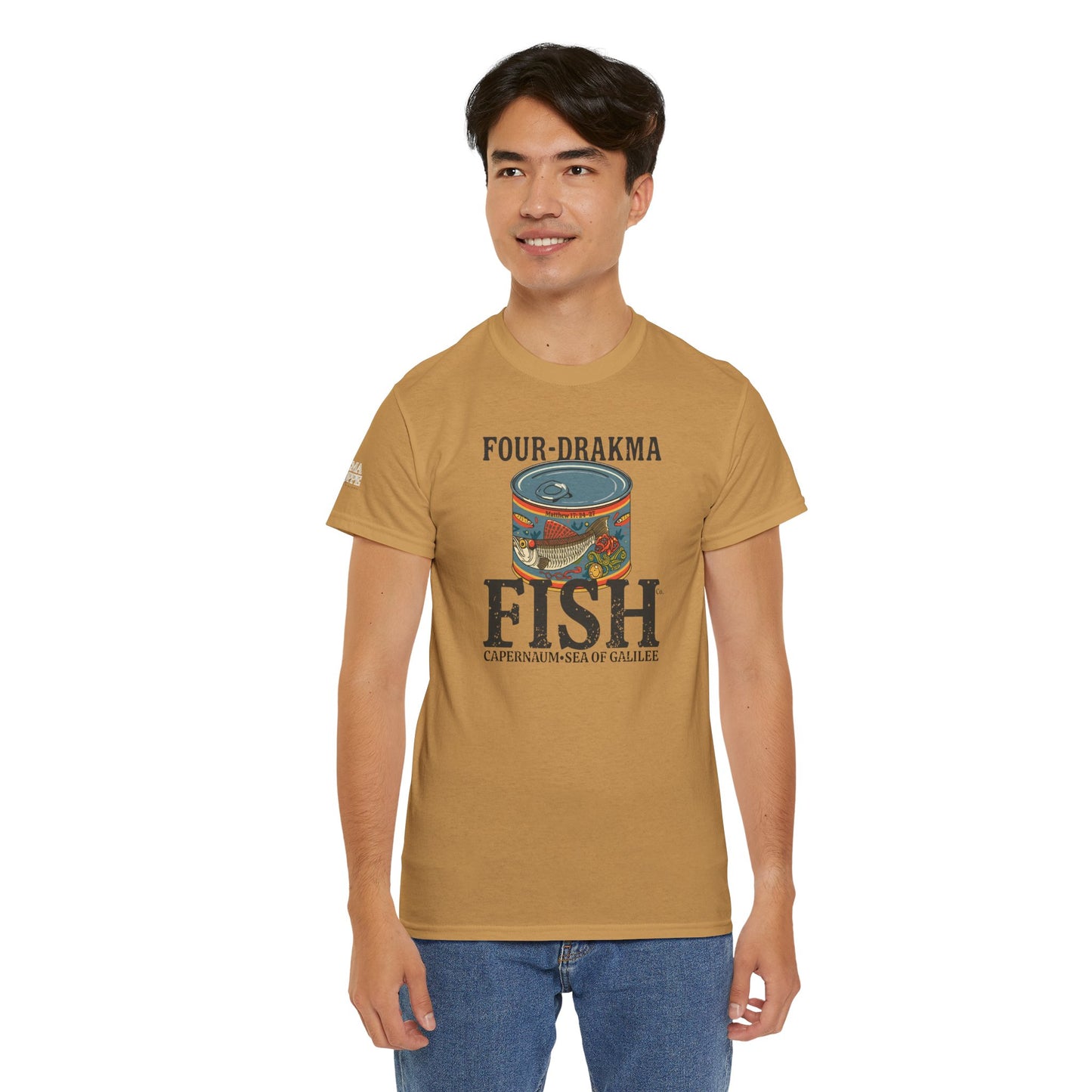 Vintage Four-Drachma Fish Co Matthew 17:24-27 Unisex Tee for Fishermen and Bible Enthusiasts