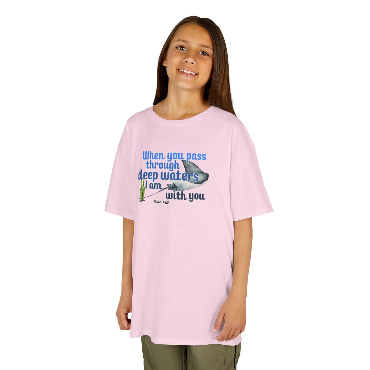 "When you pass through deep waters I am with you" Stingray Bible Verse Shirt Kid's Shirt