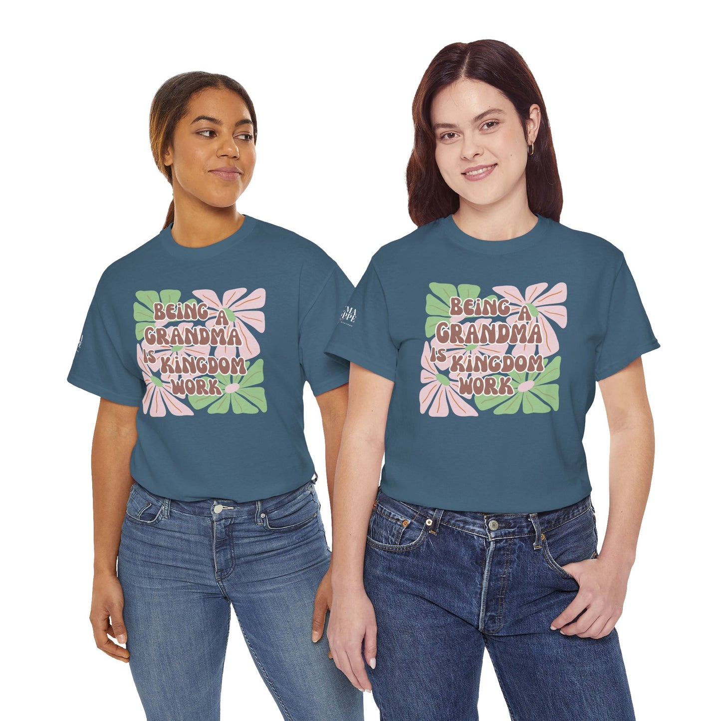 Being A Grandma Is Kingdom Work T-Shirt — Floral Retro Grandmother Appreciation Gift