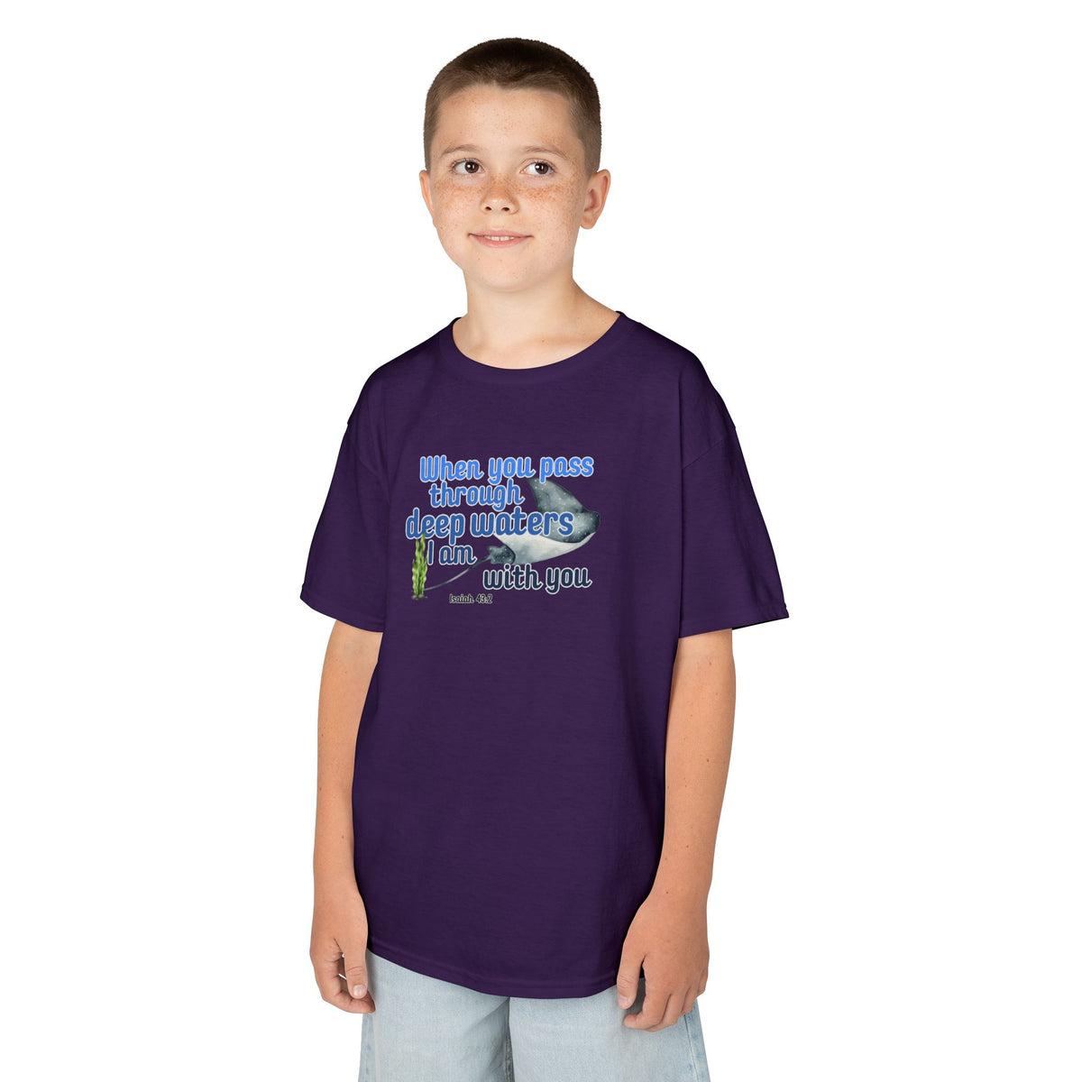 "When you pass through deep waters I am with you" Stingray Bible Verse Shirt Kid's Shirt