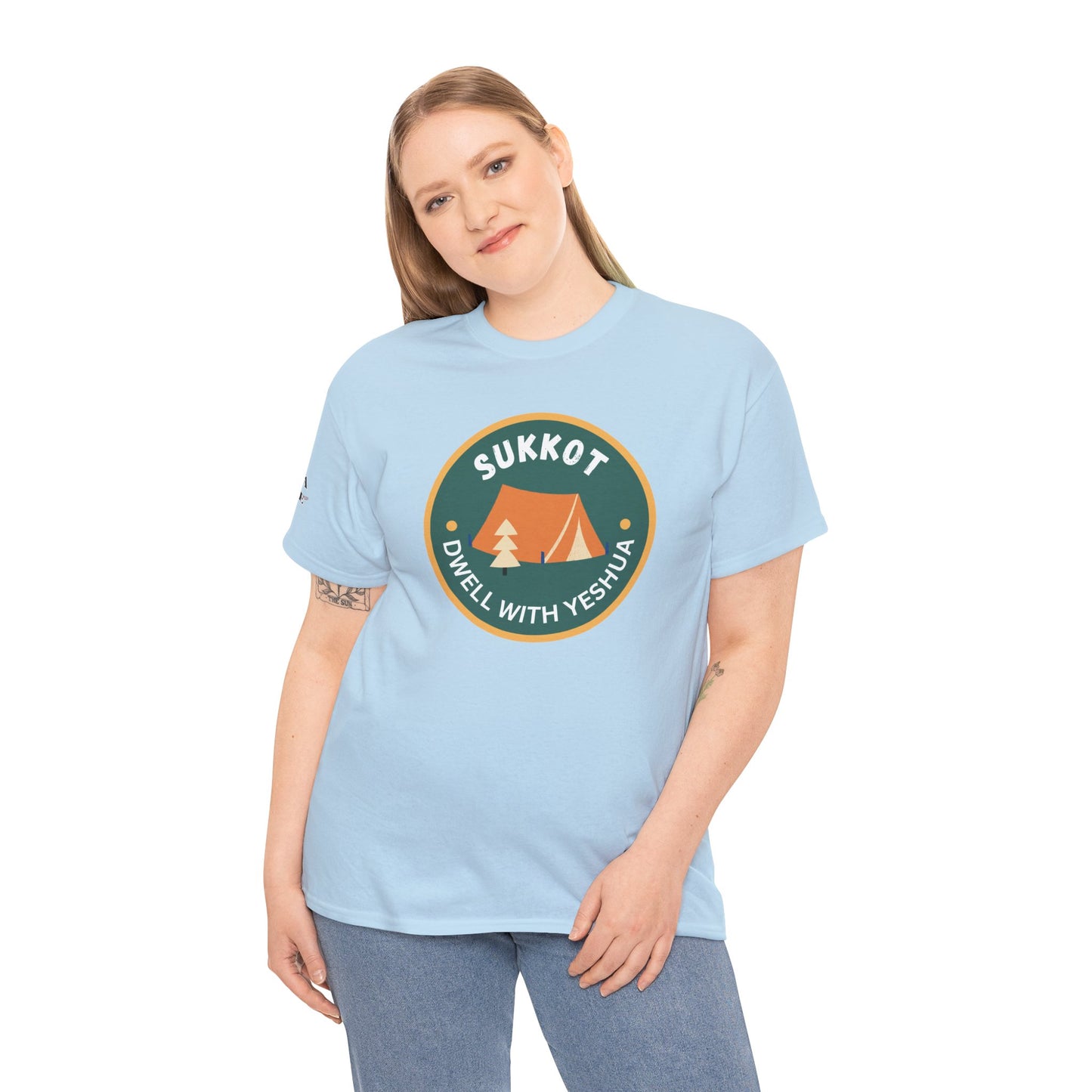 Sukkot Camping Tee — “Dwell With Yeshua” Biblical Feast T‑Shirt