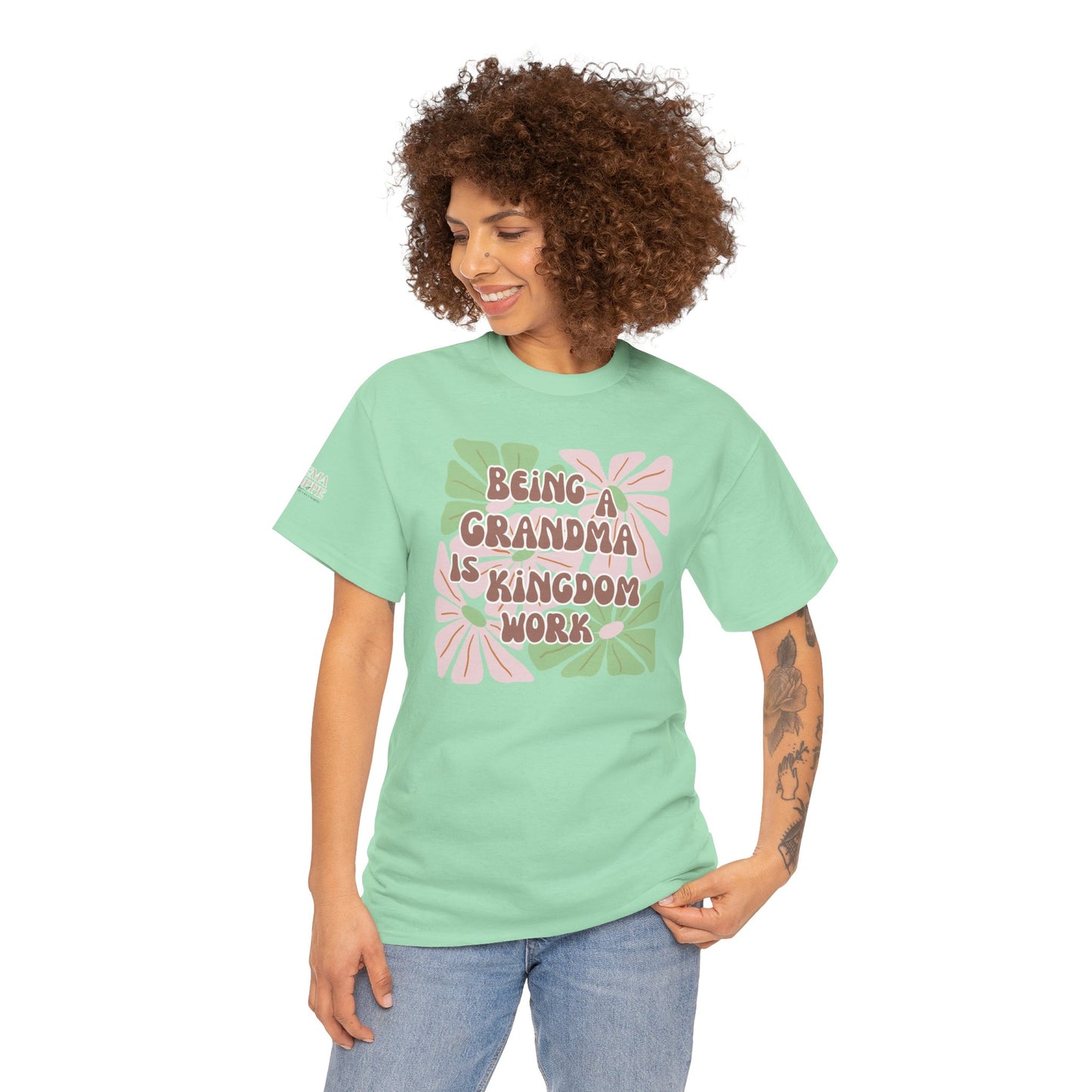 Being A Grandma Is Kingdom Work T-Shirt — Floral Retro Grandmother Appreciation Gift