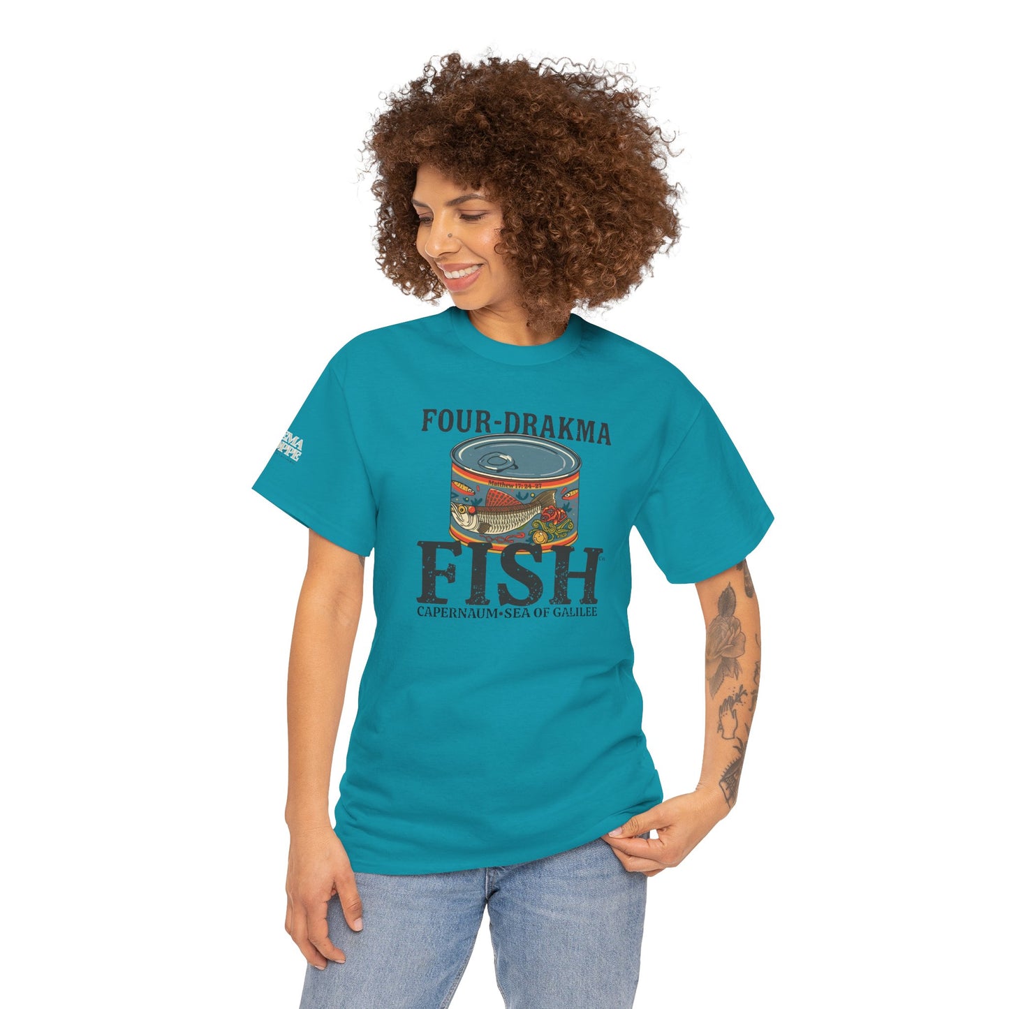 Vintage Four-Drachma Fish Co Matthew 17:24-27 Unisex Tee for Fishermen and Bible Enthusiasts