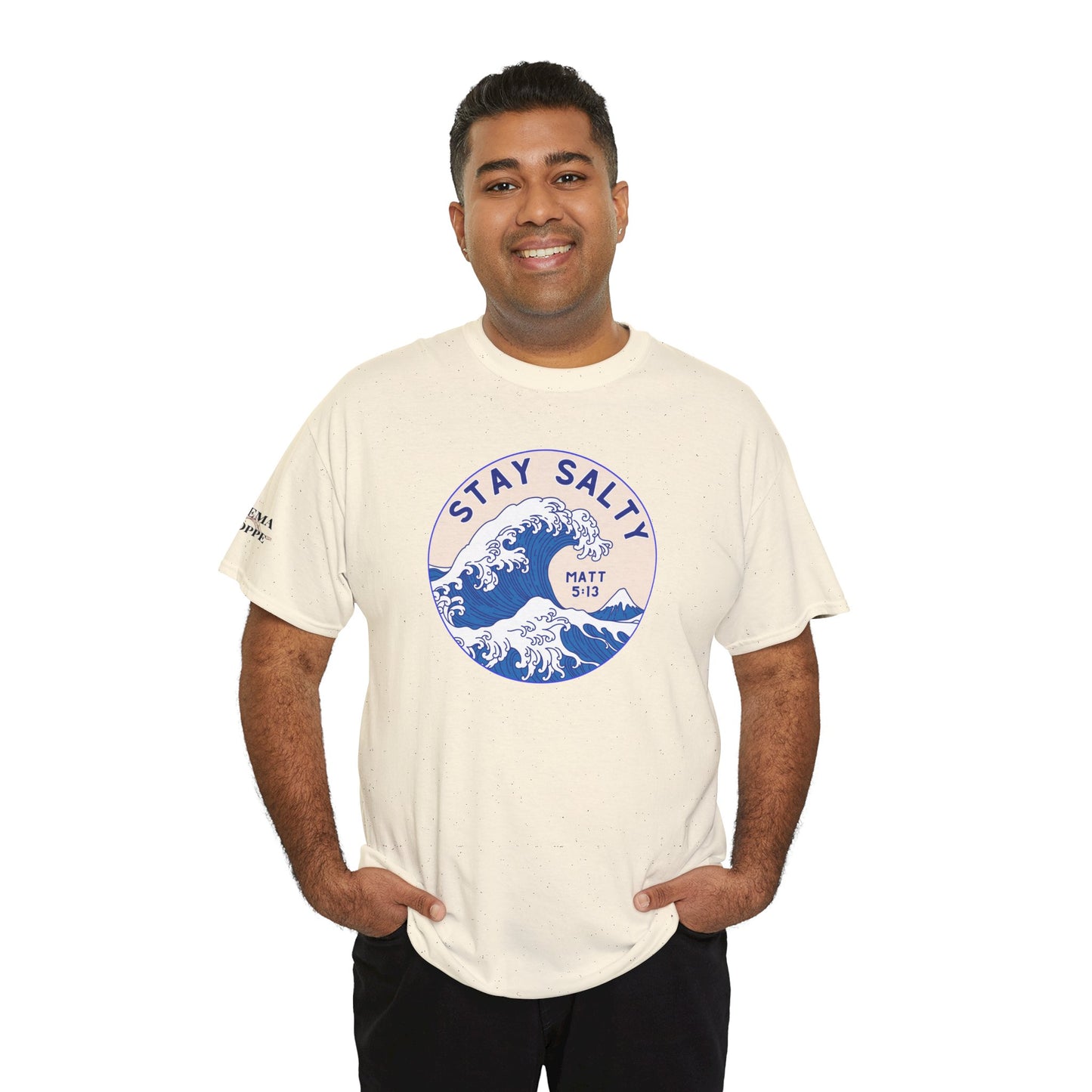 Stay Salty Surf T-Shirt — Coastal Wave Graphic with Matthew 5:13 (Hokusai-Inspired)