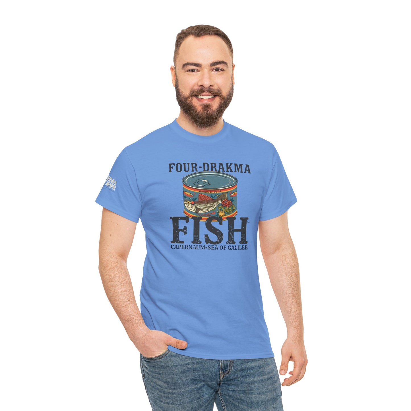 Vintage Four-Drachma Fish Co Matthew 17:24-27 Unisex Tee for Fishermen and Bible Enthusiasts