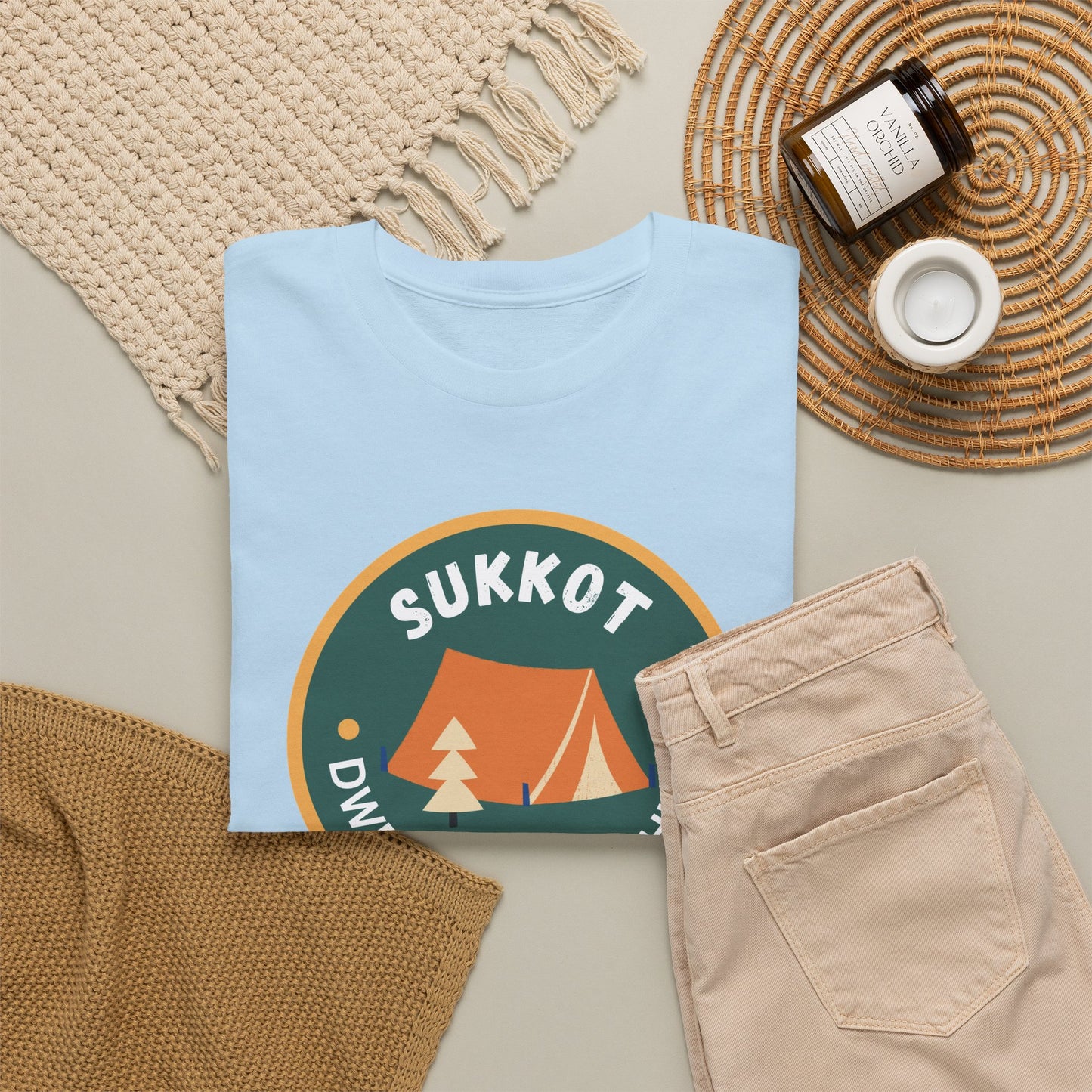 Sukkot Camping Tee — “Dwell With Yeshua” Biblical Feast T‑Shirt