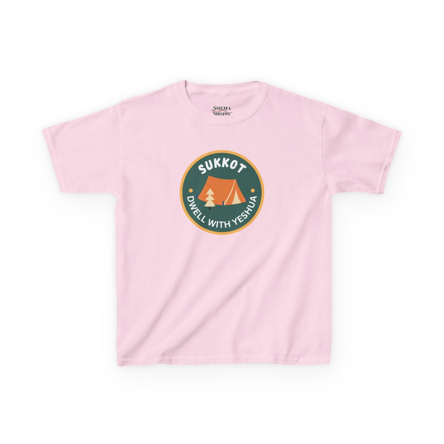 Kids Sukkot Tee — 'Sukkot - Dwell with Yeshua' Camping Badge Shirt
