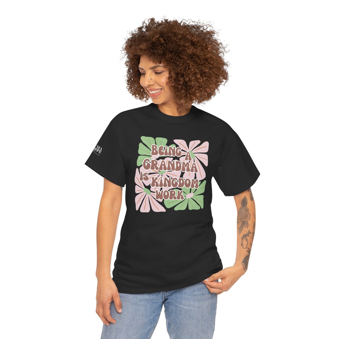 Being A Grandma Is Kingdom Work T-Shirt — Floral Retro Grandmother Appreciation Gift