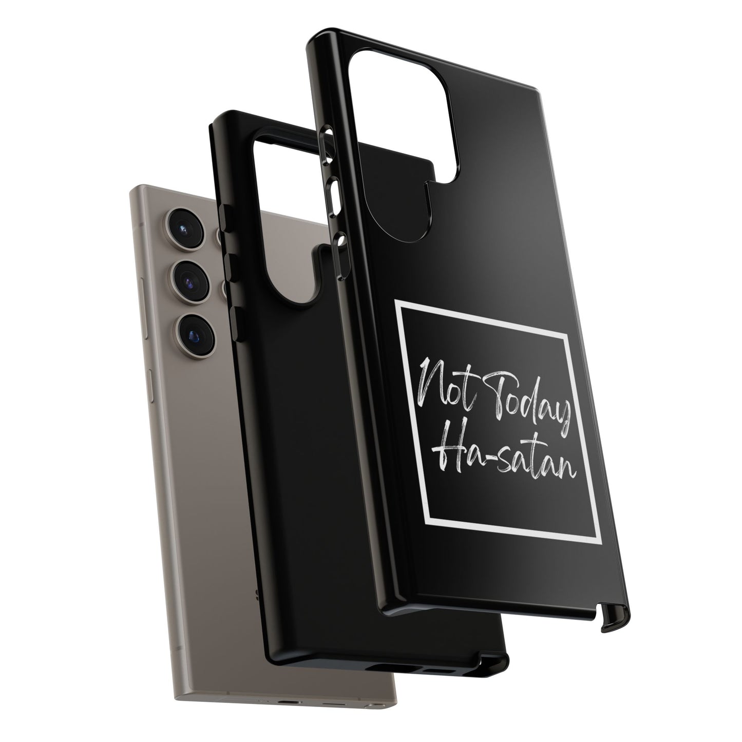 Phone Case- “Not Today Ha-satan” Black Tough Protective Cover Hebrew Humor