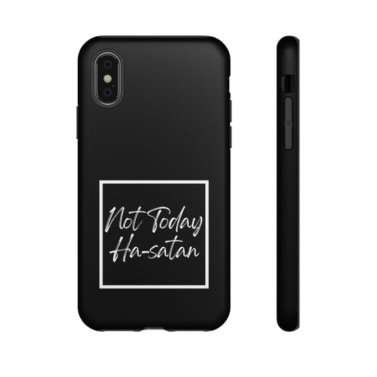 Phone Case- “Not Today Ha-satan” Black Tough Protective Cover Hebrew Humor