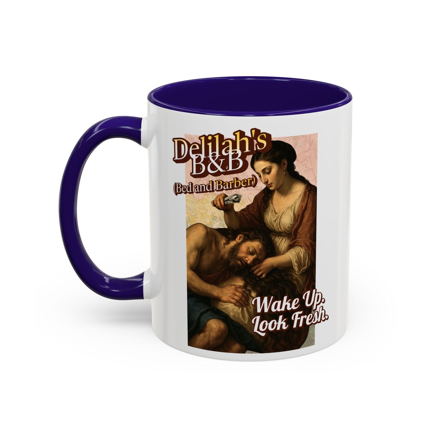 Funny Vintage Sampson Delilah's B&B Coffee Mug Bible Humor