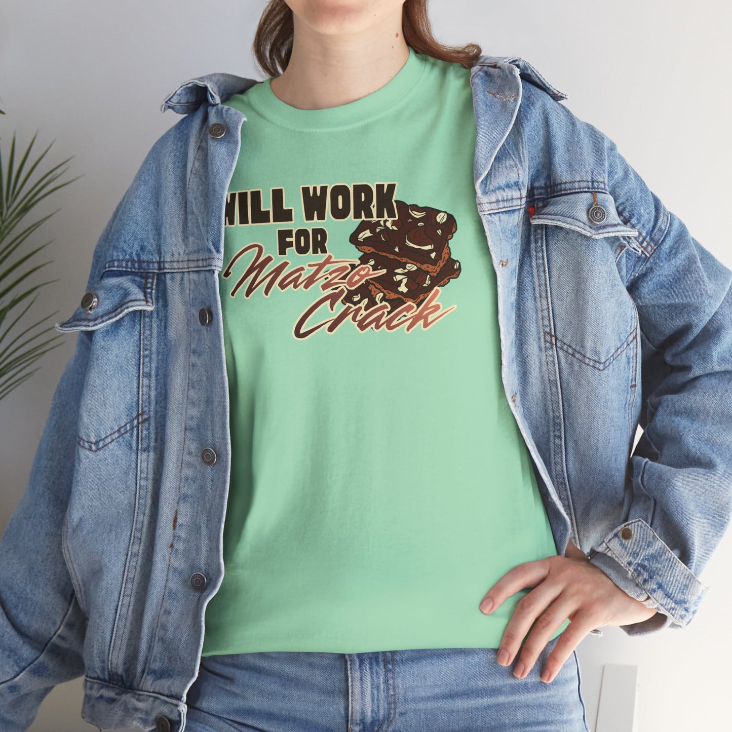 Will Work for Matzo Crack Funny Passover Unleavened Bread T‑Shirt