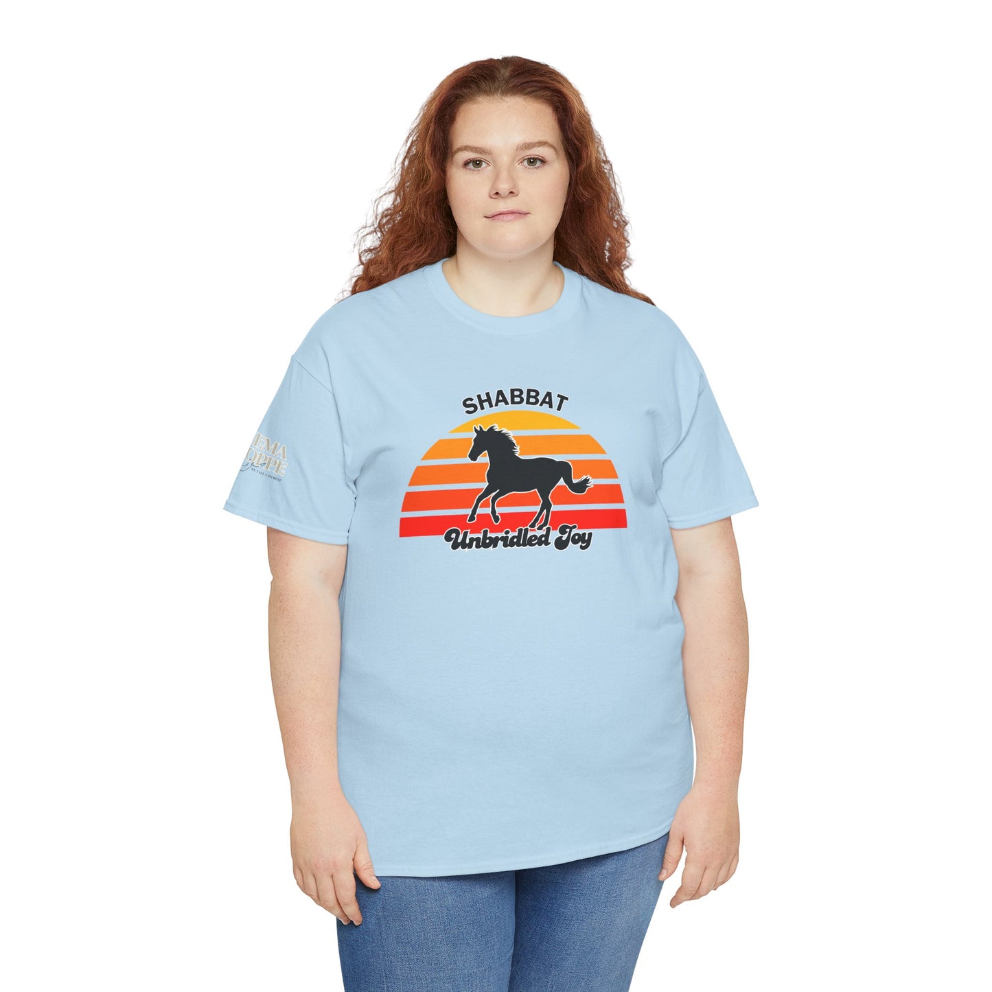 Shabbat Unbridled Joy Tee — Retro Horse Sabbath Sunset T‑Shirt