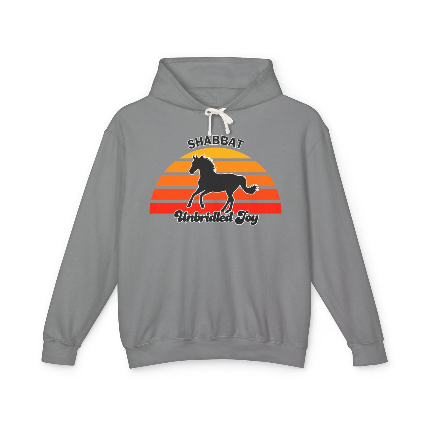 Shabbat Unbridled Joy Hoodie — Retro Sunset Horse Hooded Sweatshirt