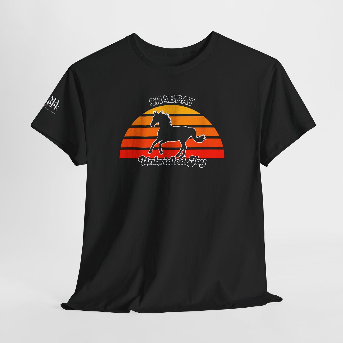 Shabbat Unbridled Joy Tee — Retro Horse Sabbath Sunset T‑Shirt