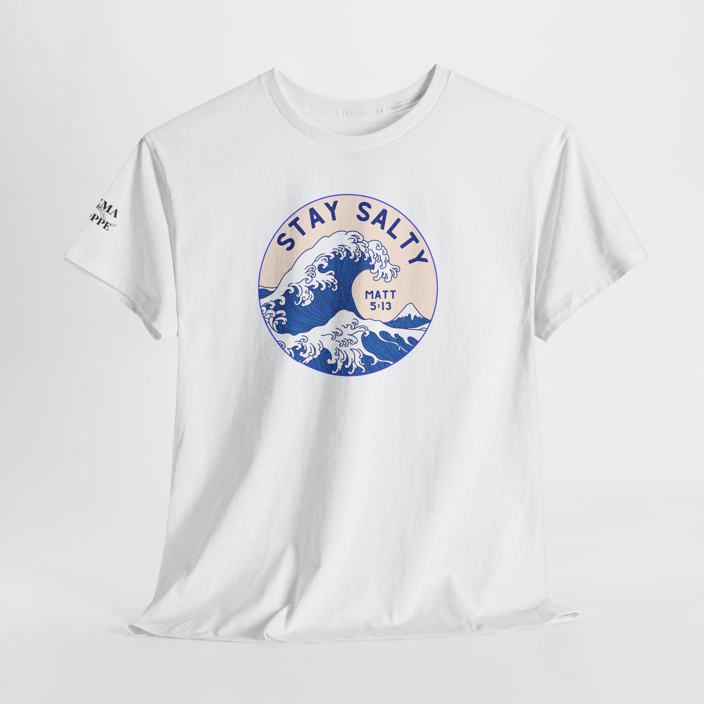 Stay Salty Surf T-Shirt — Coastal Wave Graphic with Matthew 5:13 (Hokusai-Inspired)