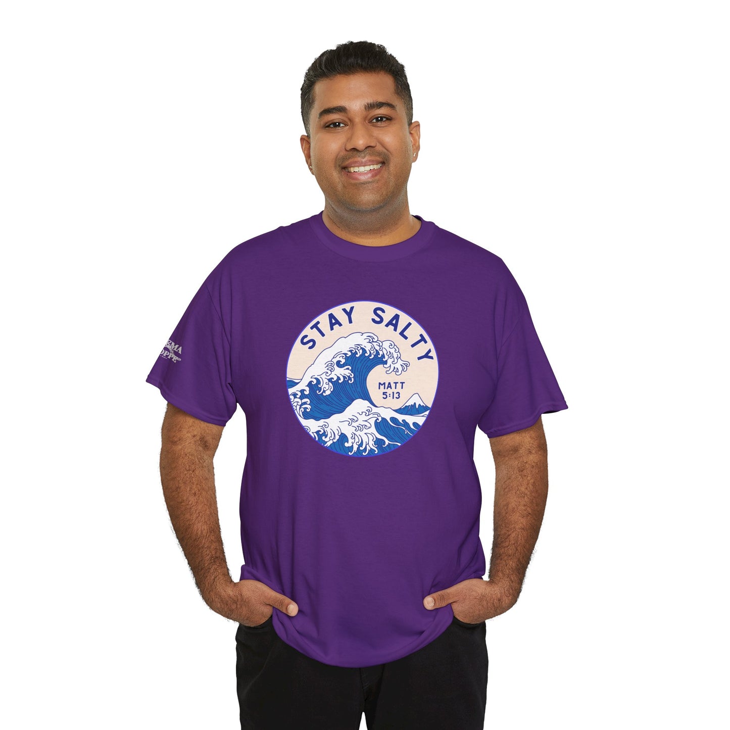 Stay Salty Surf T-Shirt — Coastal Wave Graphic with Matthew 5:13 (Hokusai-Inspired)