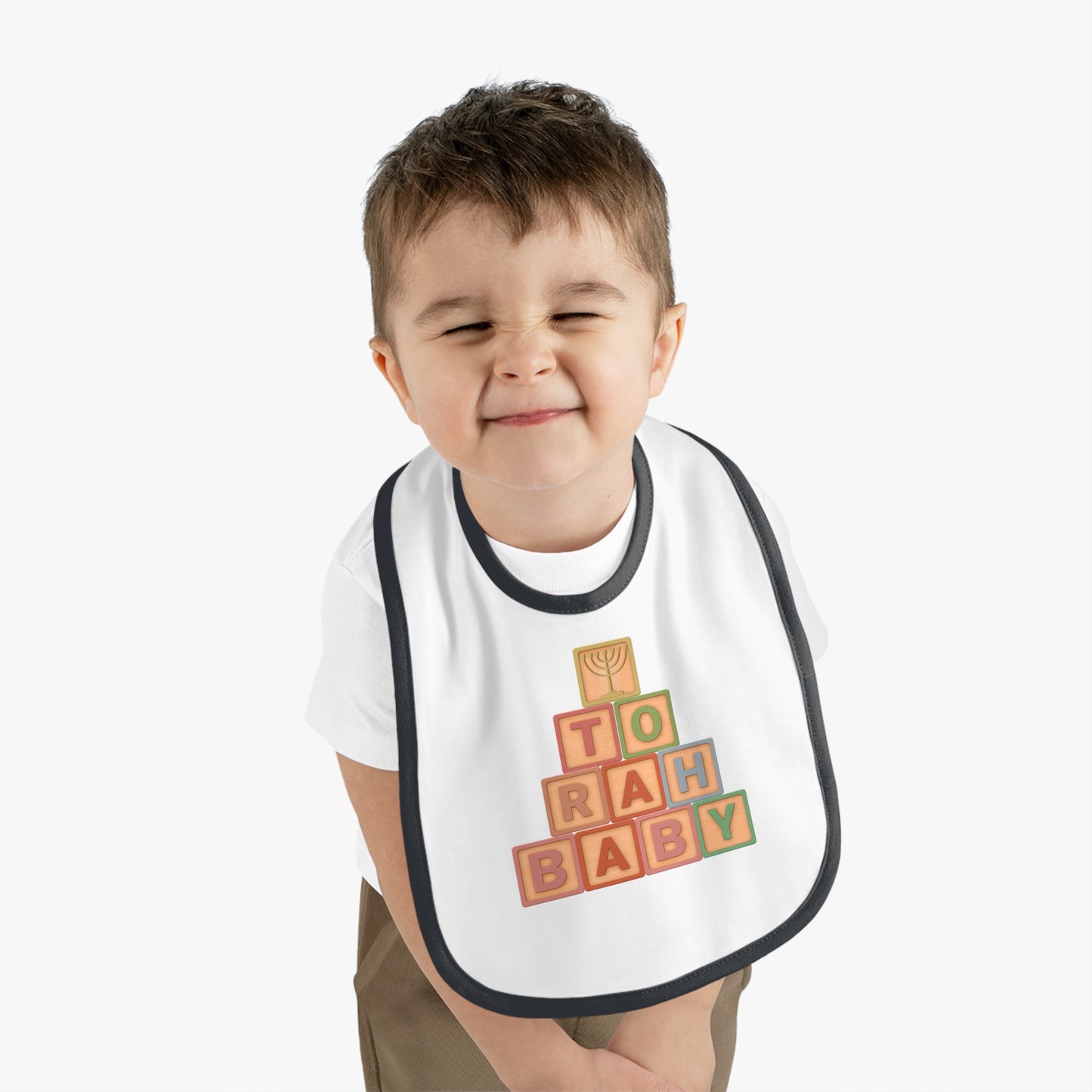 Torah Baby Menorah Blocks- Baby Contrast Trim Jersey Bib