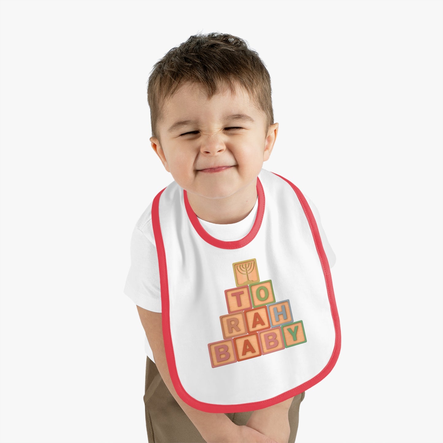 Torah Baby Menorah Blocks- Baby Contrast Trim Jersey Bib