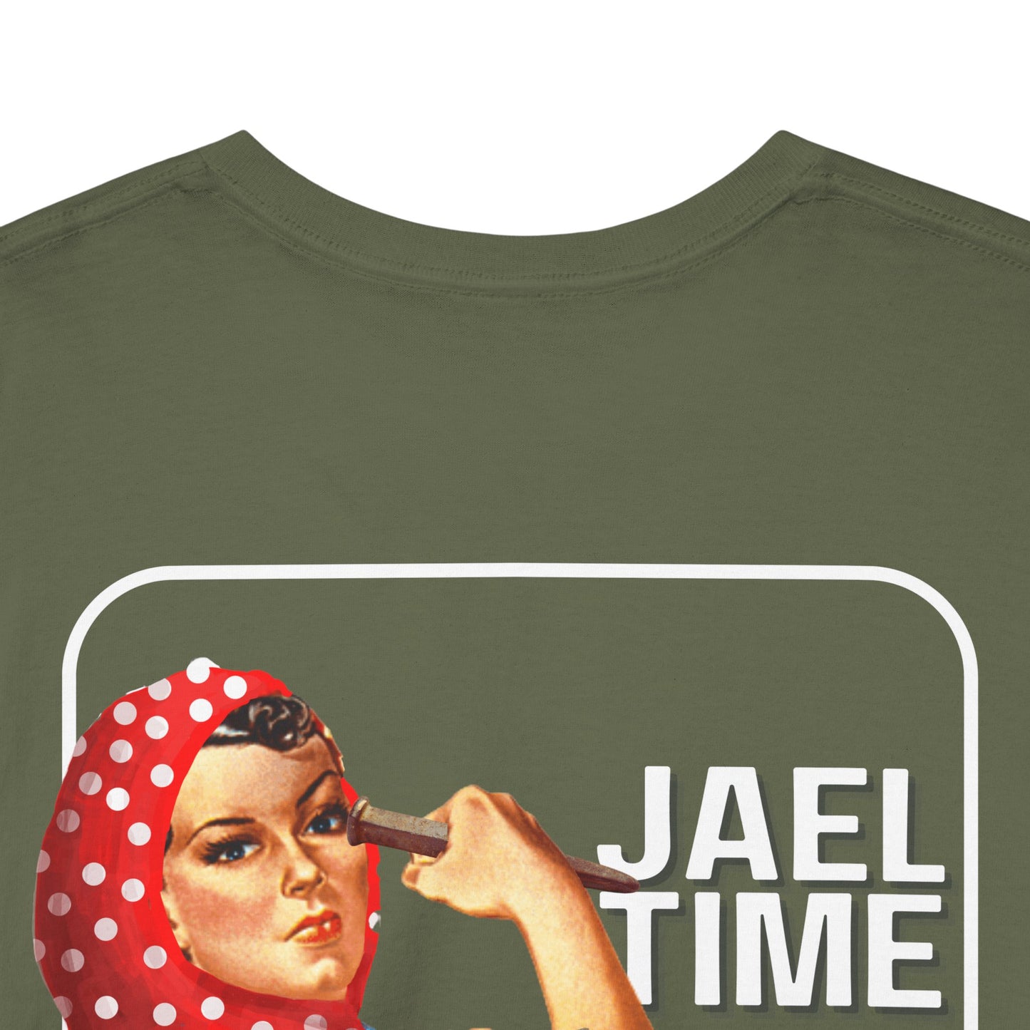 'Jael Time' Humorous Bible Story T-Shirt with Tent Peg and Hammer Design Cotton Tee