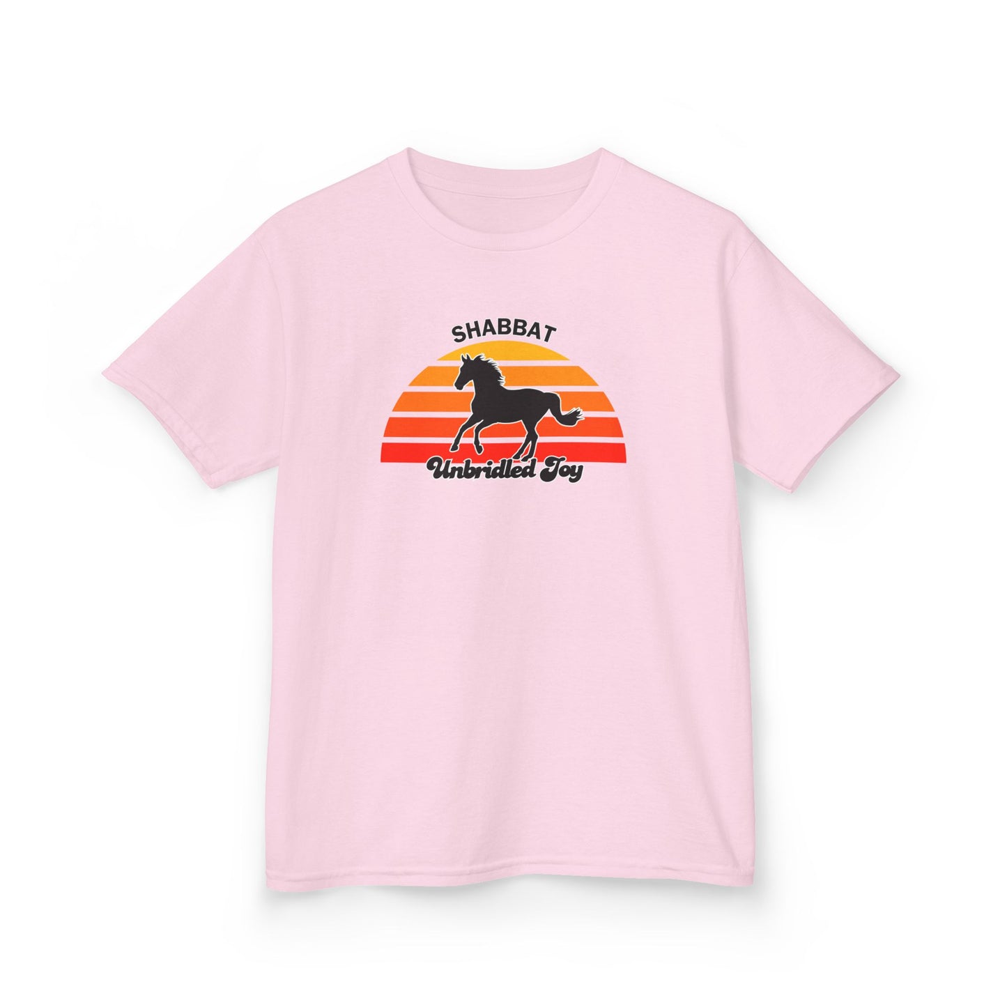 Kids T‑Shirt — 'Shabbat Unbridled Joy' Horse Sunset Graphic