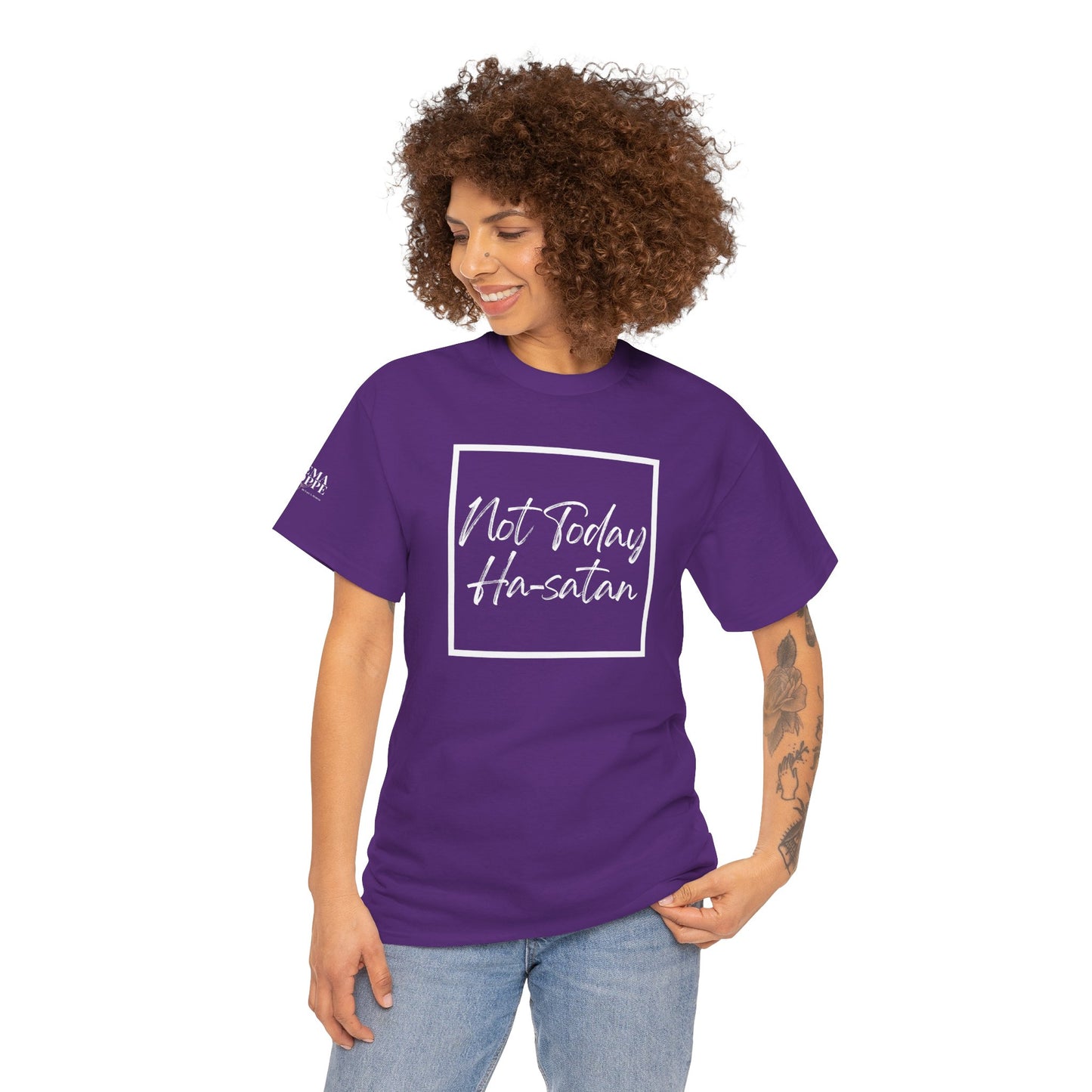 "Not Today Ha-satan" Cotton Tee Minimal Script Graphic Tee
