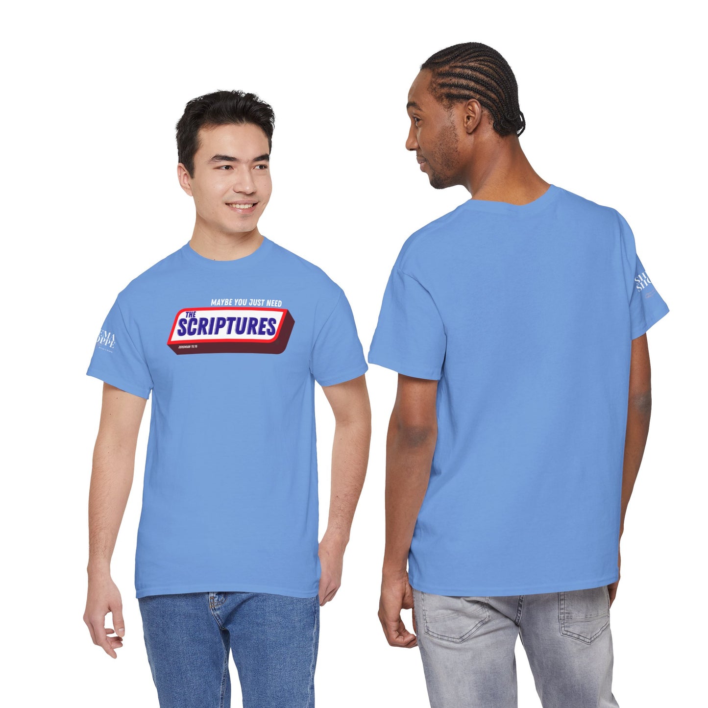 Scriptures Satisfy Heavy Cotton Tee Bible Humor