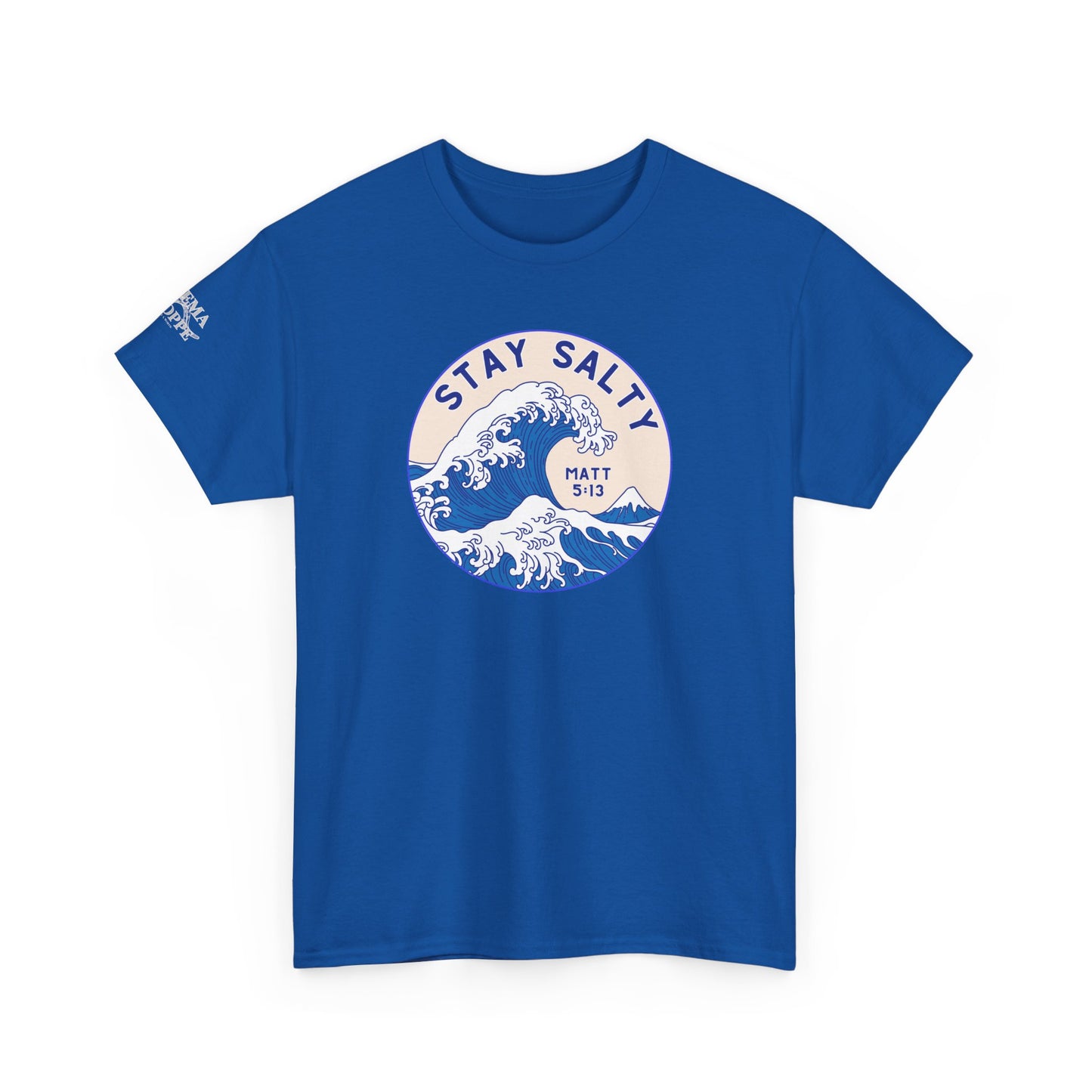 Stay Salty Surf T-Shirt — Coastal Wave Graphic with Matthew 5:13 (Hokusai-Inspired)
