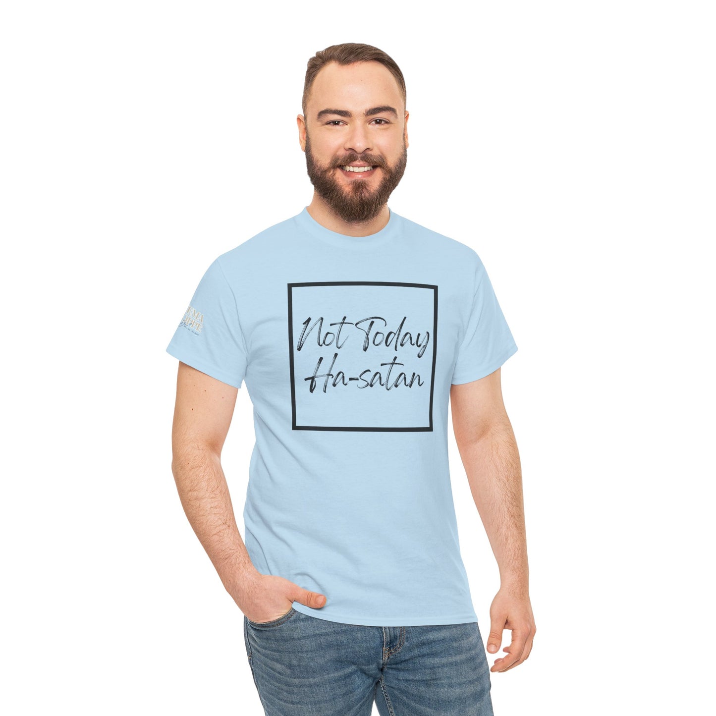 "Not Today Ha-satan" Cotton Tee Minimal Script Graphic Tee
