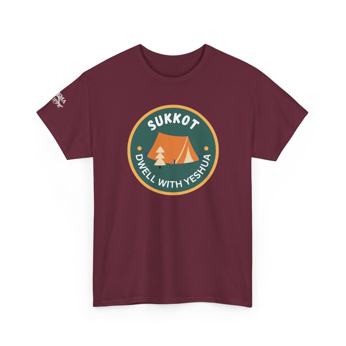 Sukkot Camping Tee — “Dwell With Yeshua” Biblical Feast T‑Shirt