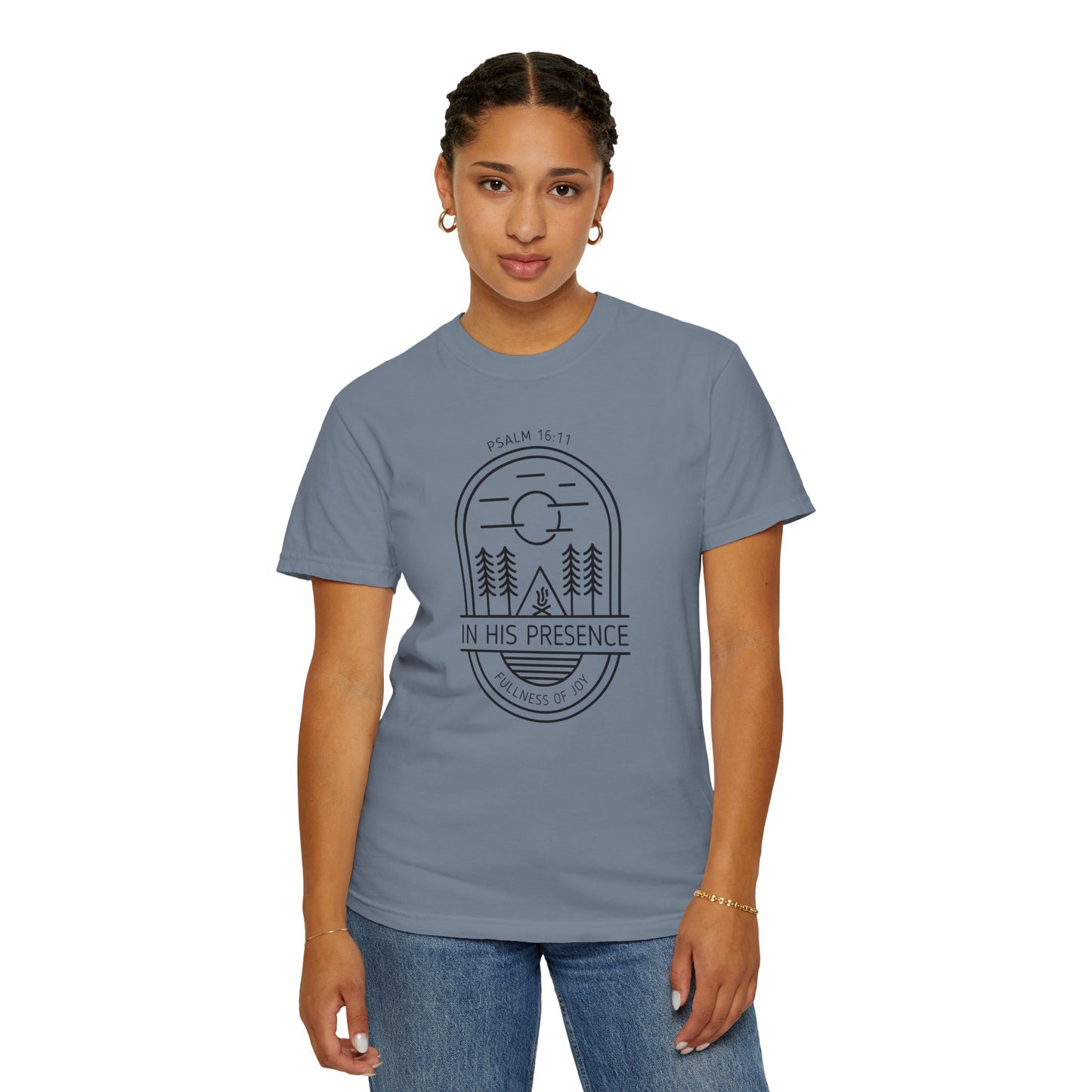 In His Presence T-Shirt — Psalm 16:11 Bible Verse Nature Comfort Colors Cotton Shirt